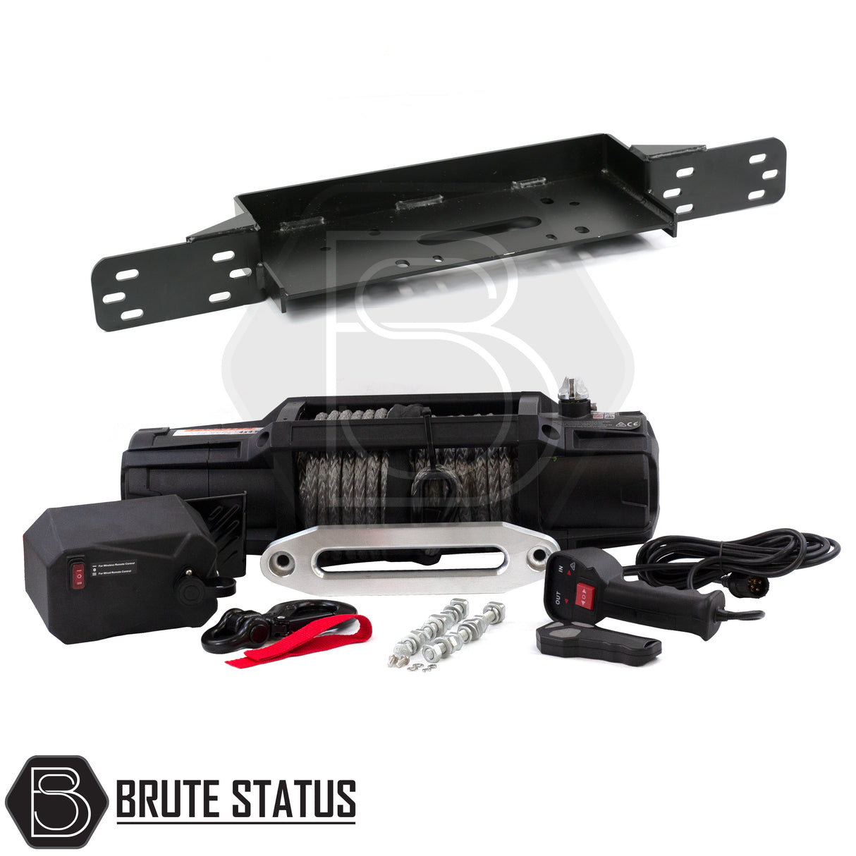 brute status heavy duty winch with dyneema rope and winch bracket for ford ranger 2016-2019 pickup truck