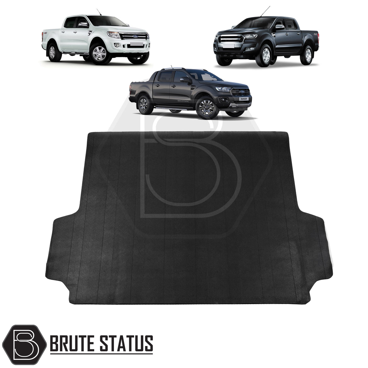 Heavy-duty 10mm rubber bed mat for Ford Ranger 2023+ pickup truck, non-slip cargo liner for truck bed protection, custom fit and easy to clean.