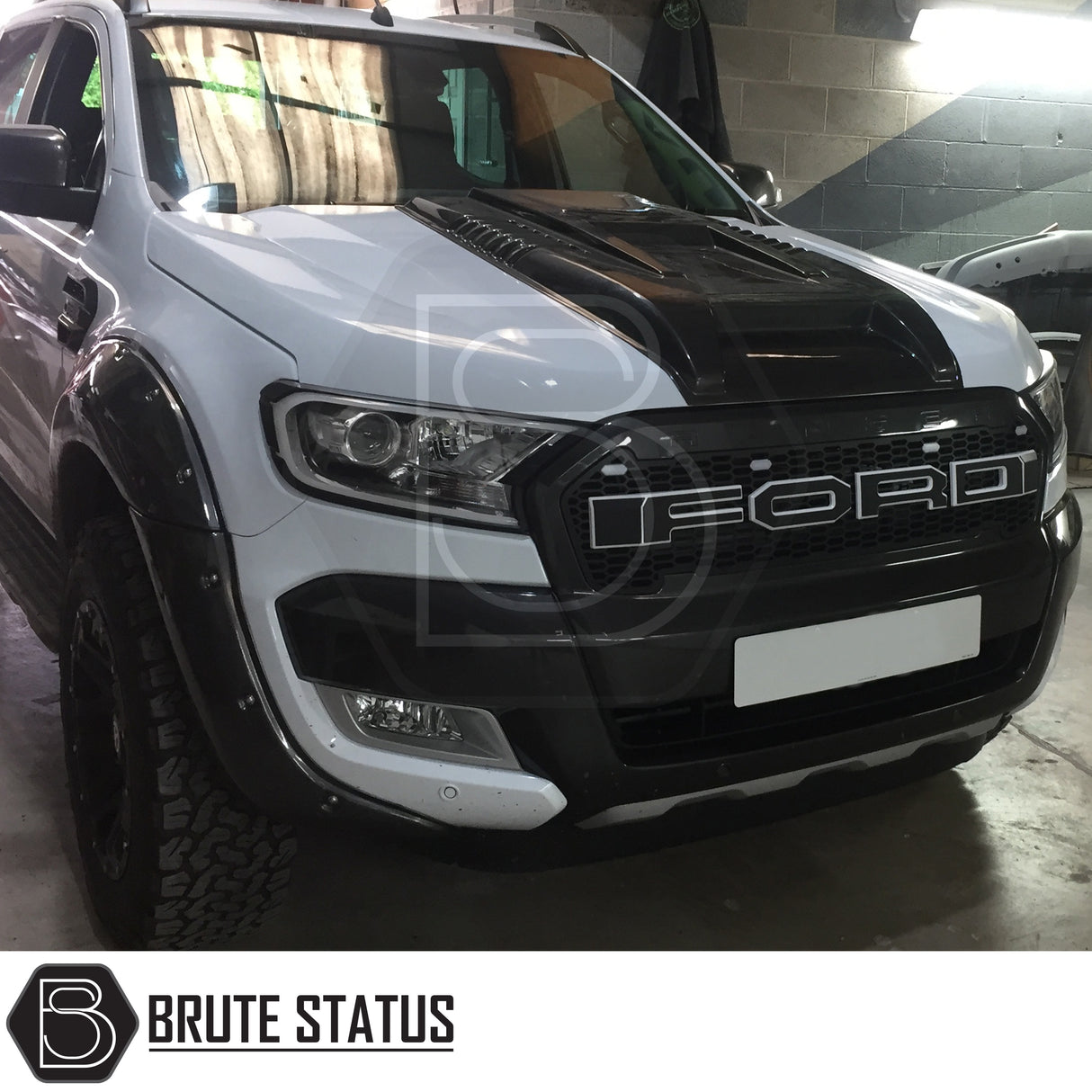 Matte black Raptor-style bonnet scoop for Ford Ranger 2015–2022, made from impact-resistant plastic with easy 3M tape installation and no drilling required