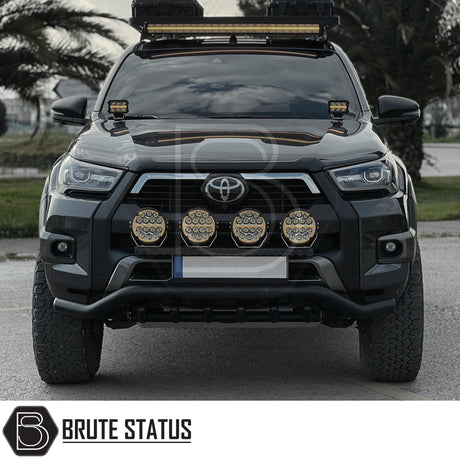 Matte black stainless steel city bar fitted to a Volkswagen Amarok (2023+), enhancing the vehicle's front-end look while providing bumper protection. Made from T304 stainless steel with easy, no-drill DIY installation, included fixings, and TÜV certification
