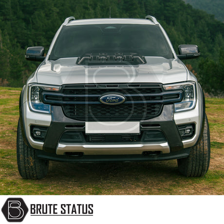 gloss black bonnet scoop for Ford Ranger T9 (2023+), made from impact-resistant plastic with 3M adhesive tape for easy, drill-free installation