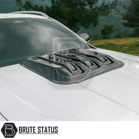 gloss black bonnet scoop for Ford Ranger T9 (2023+), made from impact-resistant plastic with 3M adhesive tape for easy, drill-free installation