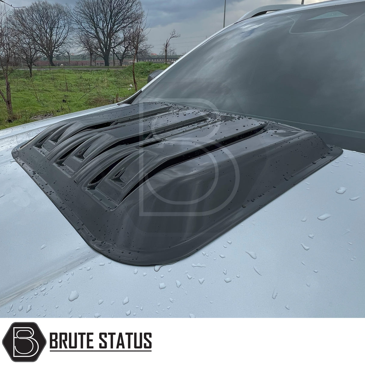 gloss black bonnet scoop for Ford Ranger T9 (2023+), made from impact-resistant plastic with 3M adhesive tape for easy, drill-free installation