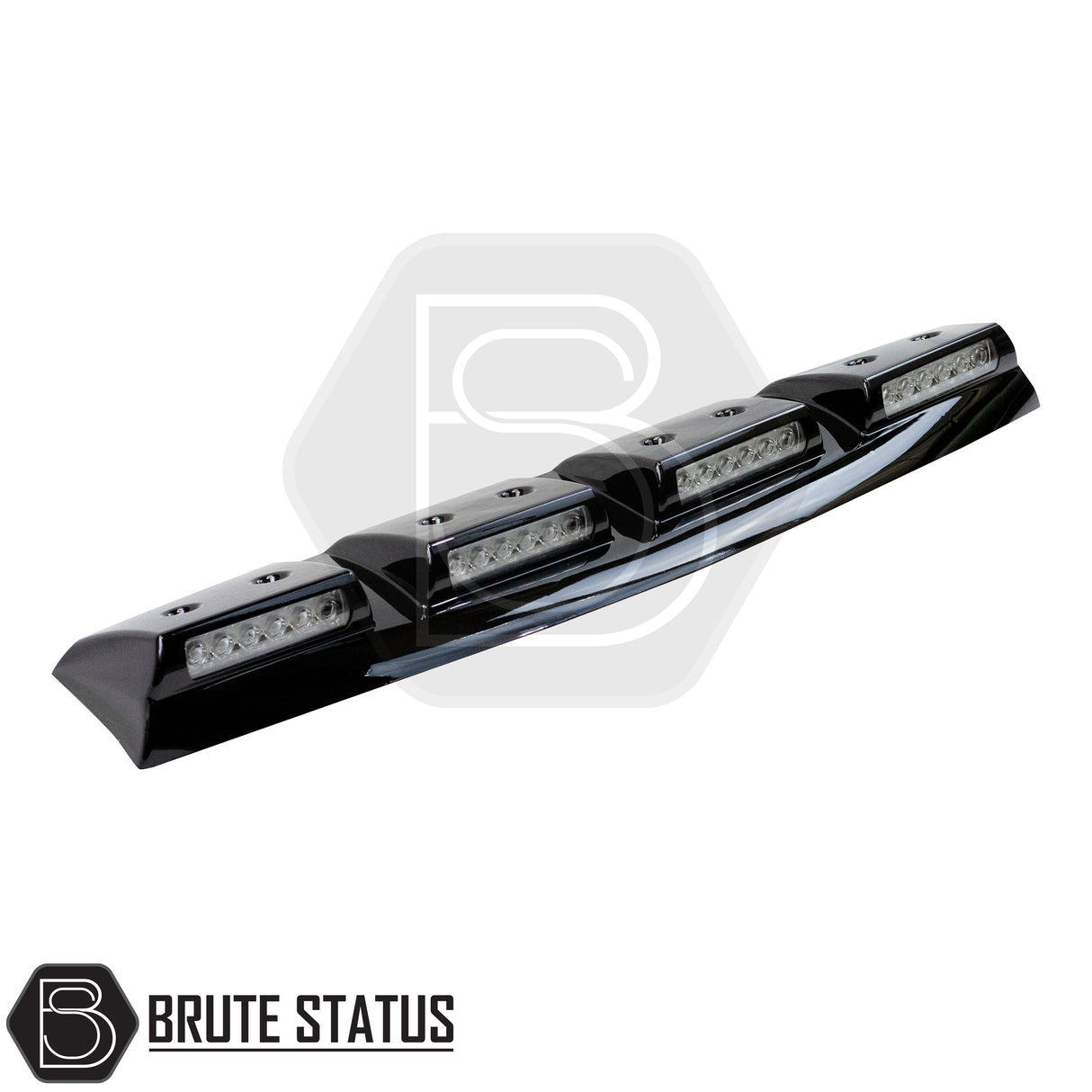 Ford Ranger 2023+ Roof Spoiler with LED Lights - Style 1, features a sleek, curved black housing with integrated LED pods, enhancing your truck's style and visibility.