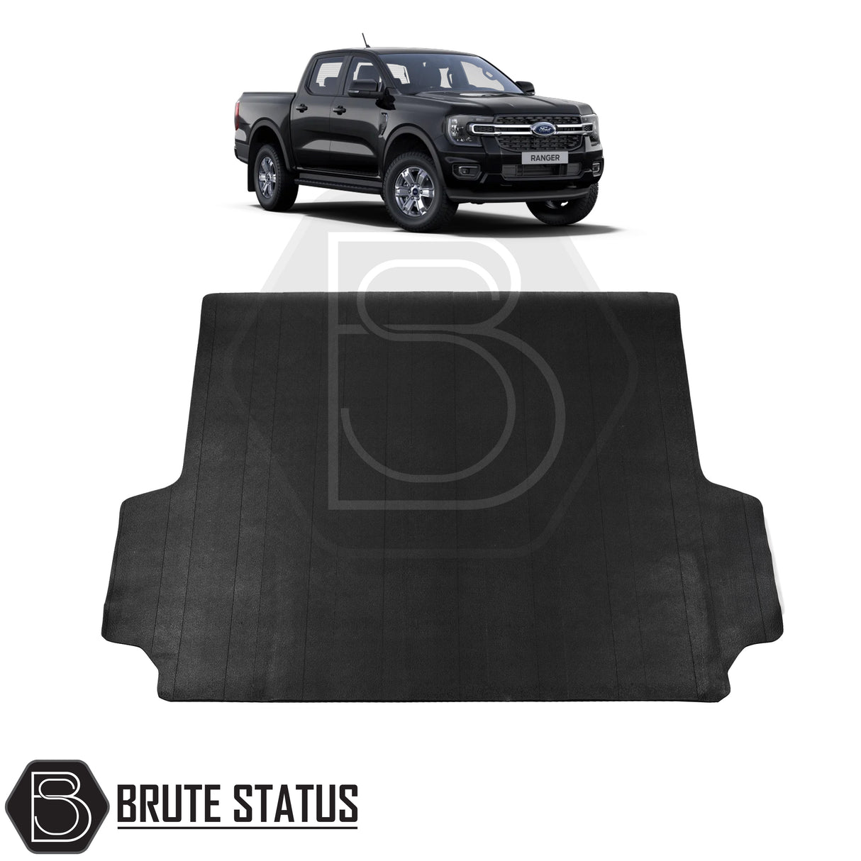 Heavy-duty 10mm rubber bed mat for Ford Ranger 2023+ pickup truck, non-slip cargo liner for truck bed protection, custom fit and easy to clean.