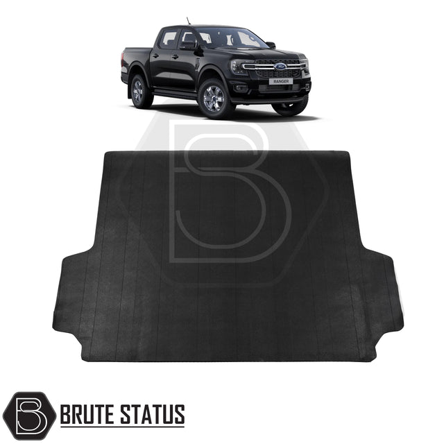 Heavy-duty 10mm rubber bed mat for Ford Ranger 2023+ pickup truck, non-slip cargo liner for truck bed protection, custom fit and easy to clean.