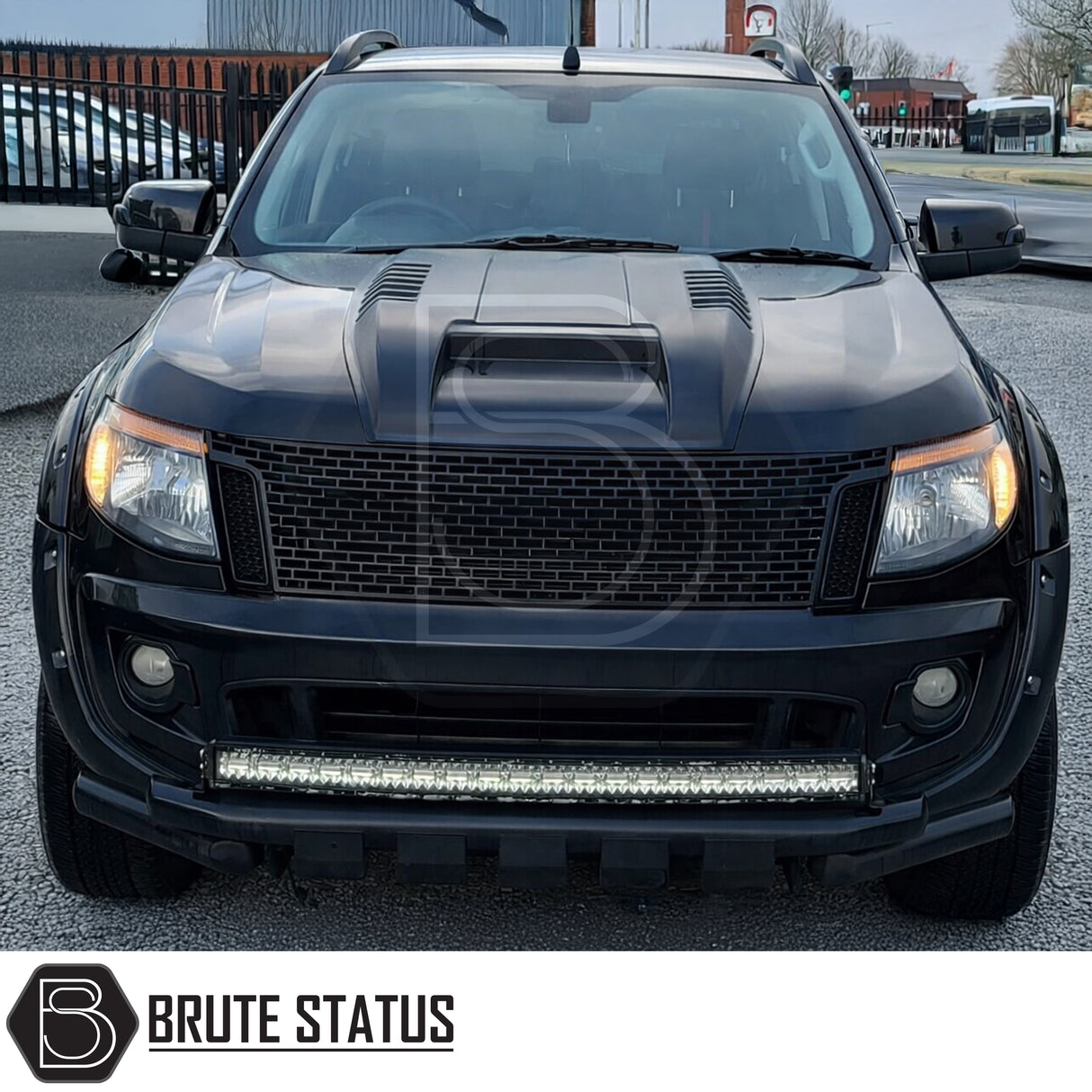 Ford Ranger 2012–2015 Overland Extreme bonnet scoop in textured matte black ABS plastic with washer jet cut-outs