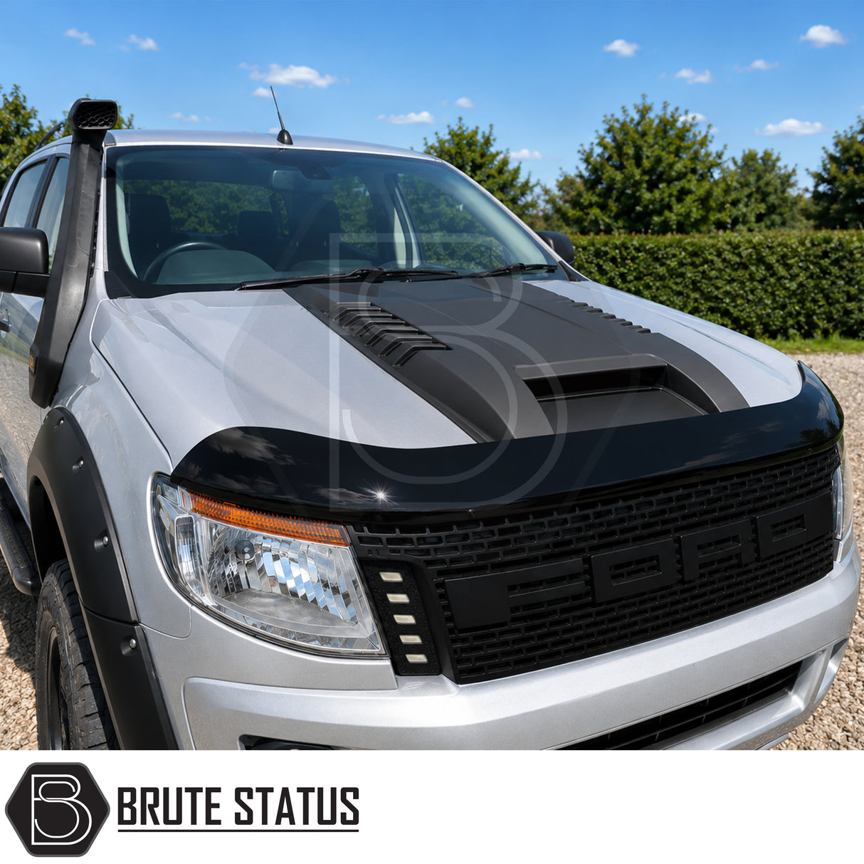 Ford Ranger 2012-2015 Raptor style bonnet scoop with washer jet cut-outs and smooth black finish for aggressive styling