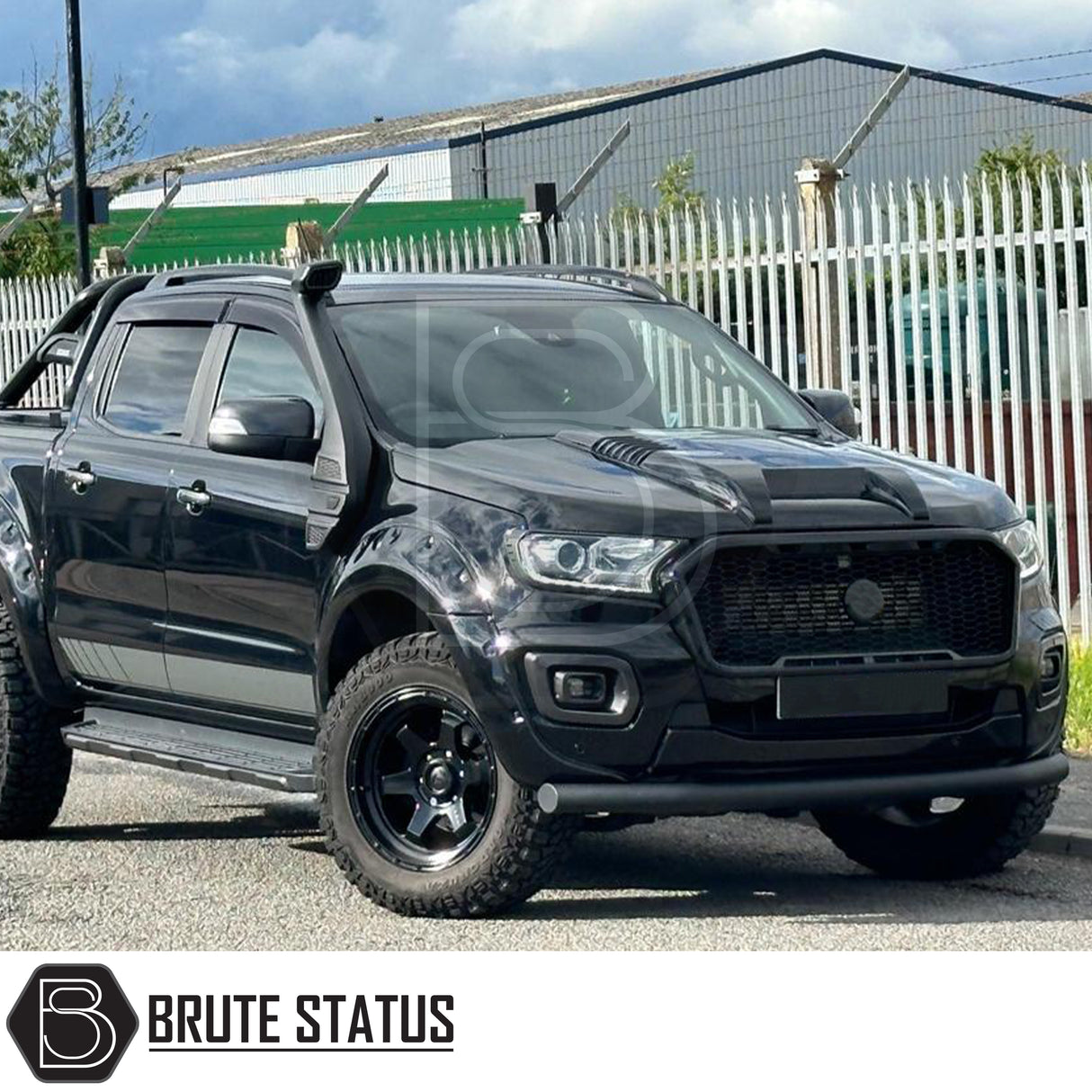 Ford Ranger Black Roof Rail Kit 2012-2022 on a black truck, highlighting high-quality aftermarket design for de-chroming and enhancing pickup individuality.