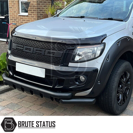 Ford Ranger 2012-15 City Bar (Nudge Bar) Matt Black, enhancing bumper protection and style with easy installation, visible in close-up on truck front.