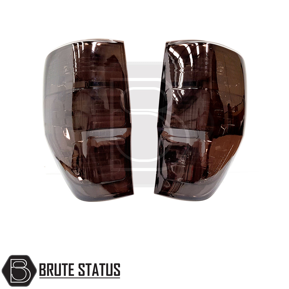 Pair of smoked LED rear tail lamps installed on a Ford Ranger 2012–2022, highlighting plug-and-play wiring, factory mounting points, and enhanced night-time visibility.