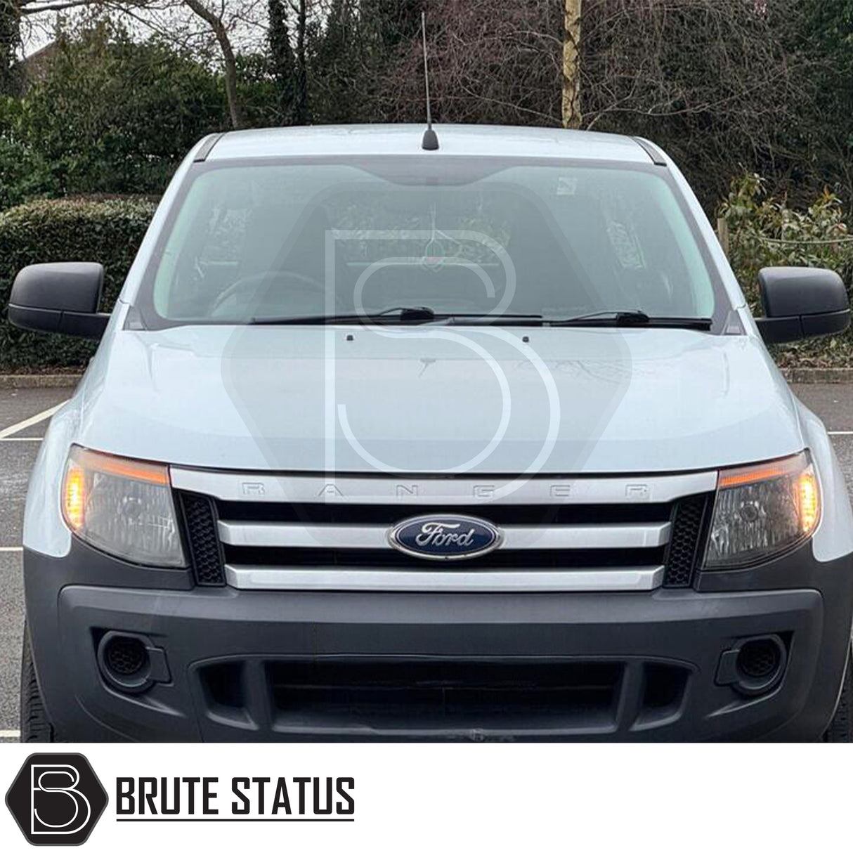 Pair of matt black door mirror covers for Ford Ranger 2012-2022 without wing mirror indicators, made from durable ABS plastic with pre-applied 3M adhesive for easy installation.