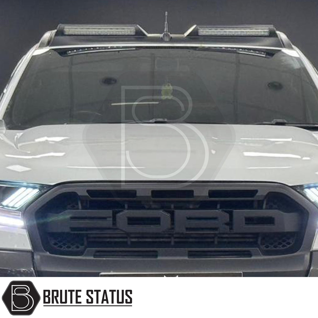 Ford Ranger 2012-2022 Roof Spoiler with LED Lights - Style 2, featuring a sleek black design and integrated lights, perfect for enhancing your truck's appearance.
