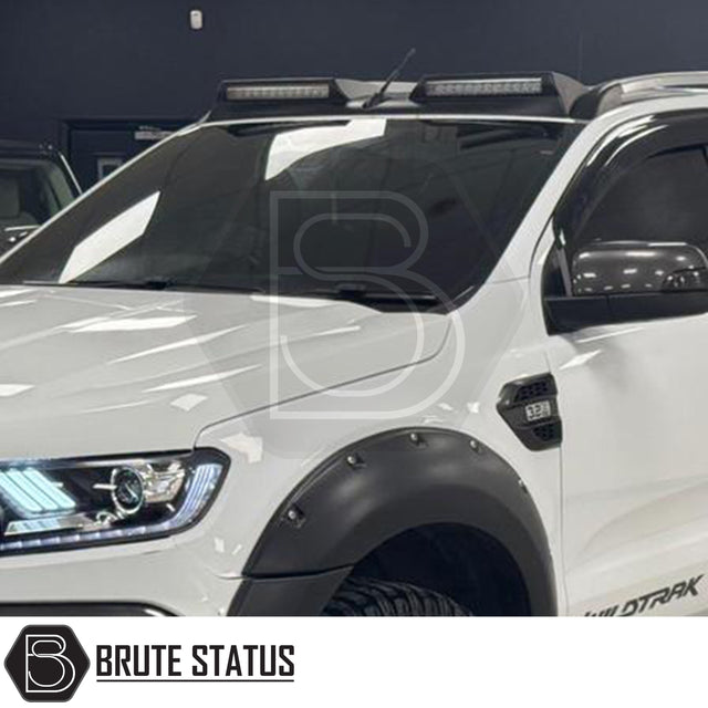 Ford Ranger 2012-2022 Roof Spoiler with LED Lights - Style 2, featuring a sleek black design and integrated lights, perfect for enhancing your truck's appearance.