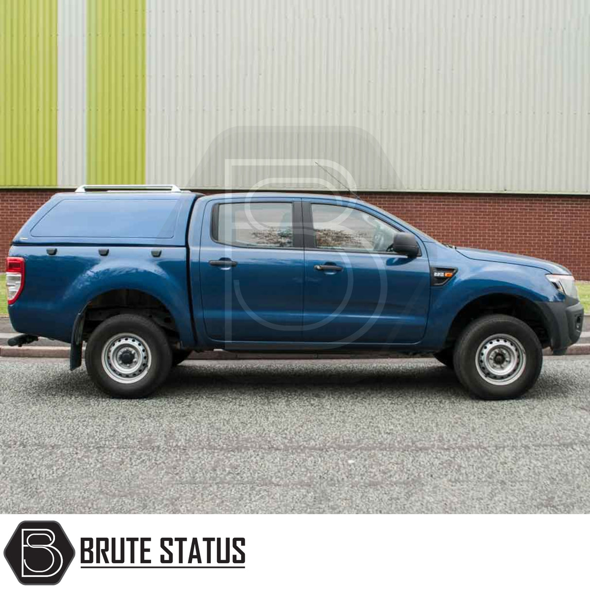 Ford Ranger 2012-2022 T6, T7, T8 Truckman RS Hardtop Canopy with solid rear window, fitted on a blue crew-cab pickup truck for enhanced security and style.