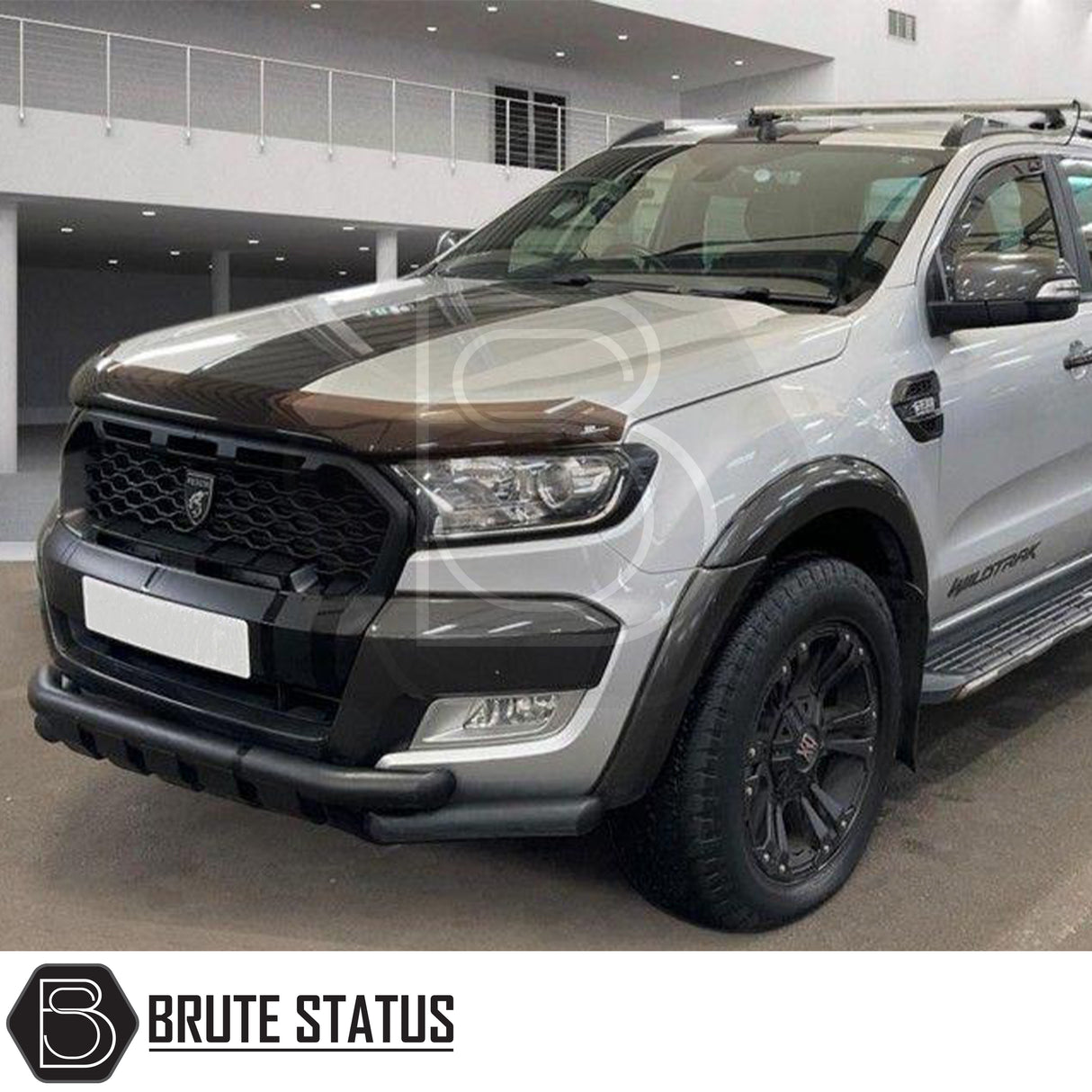 Ford Ranger 2012-2022 Wide Arch Kit (Smooth Style) Gloss Black, featuring a sleek, curved design made from durable ABS plastic, suitable for double cab models.