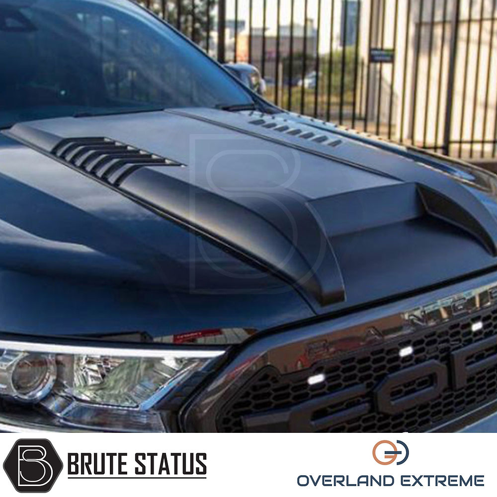 Ford Ranger 2015-2022 bonnet scoop in matte black fitted to T7 and T8 models with aggressive Raptor-inspired styling
