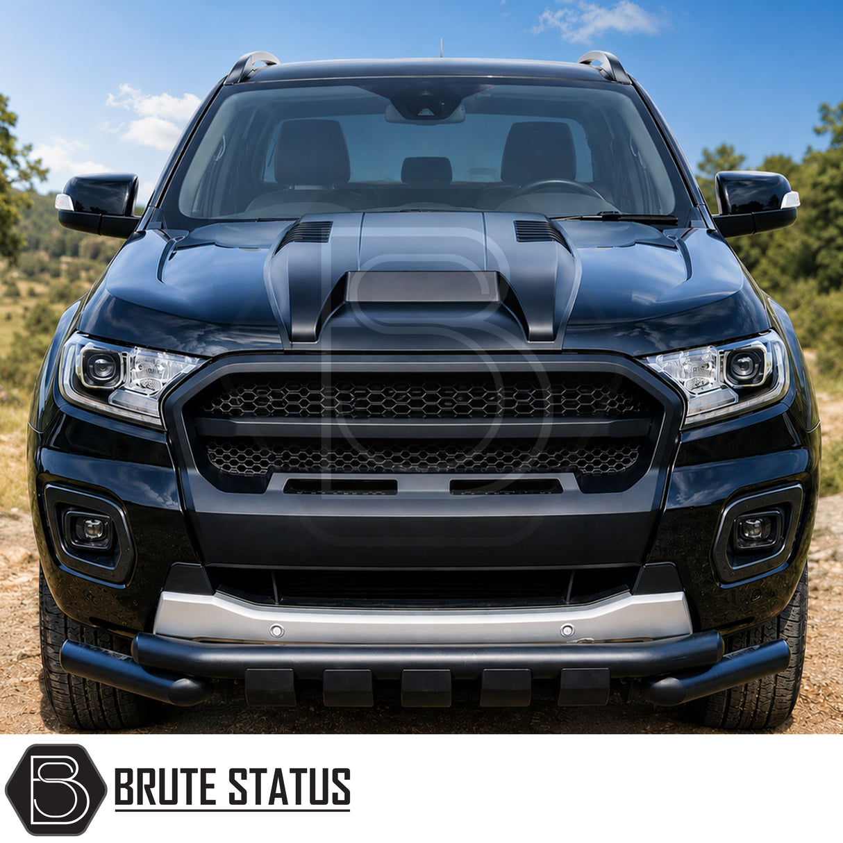 Ford Ranger 2015-2022 bonnet styling scoop with Raptor-inspired design, no-drill fitment and durable textured finish