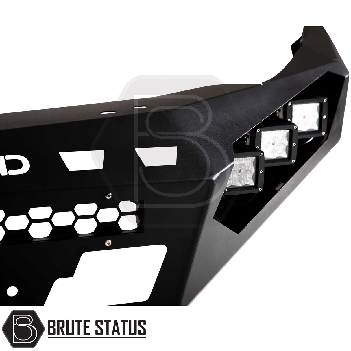 Matte black off-road front bumper for Ford Ranger 2015-2022 with winch mount, LED lighting and TÜV certification