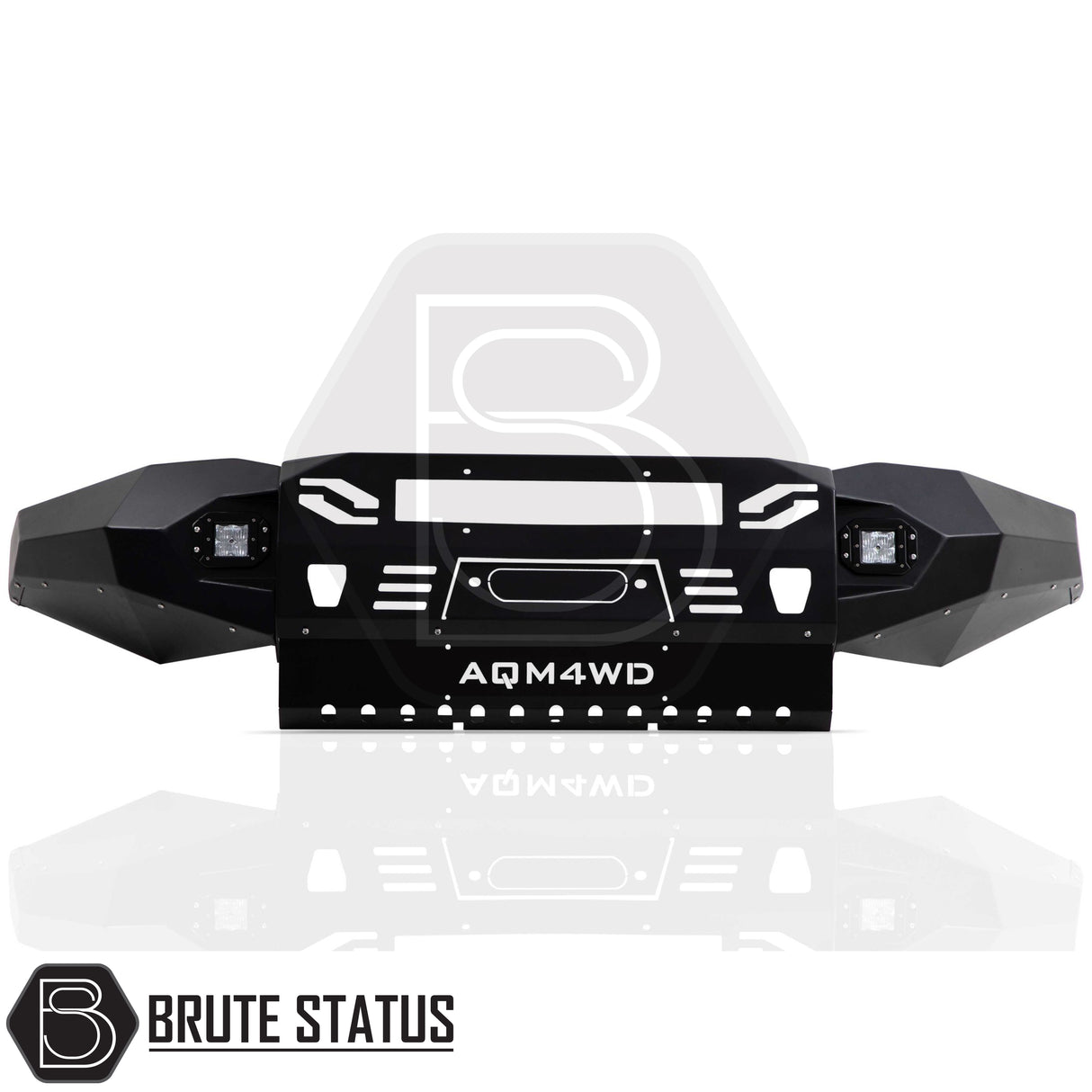 Ford Ranger 2015-2022 heavy duty winch bumper in matte black with integrated LED lights and off-road styling