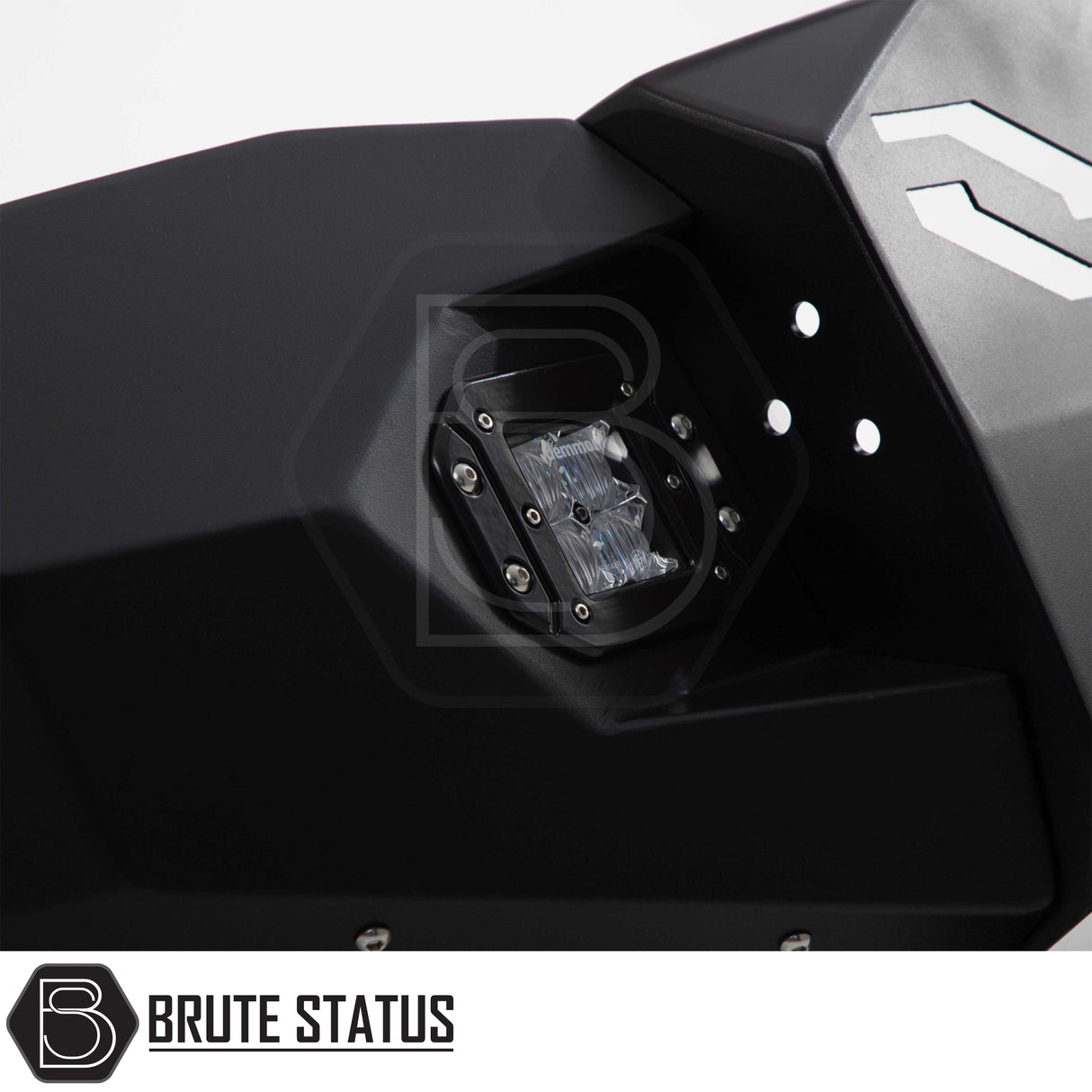 Matte black Ford Ranger winch bumper upgrade with LED driving lights and enhanced front-end protection