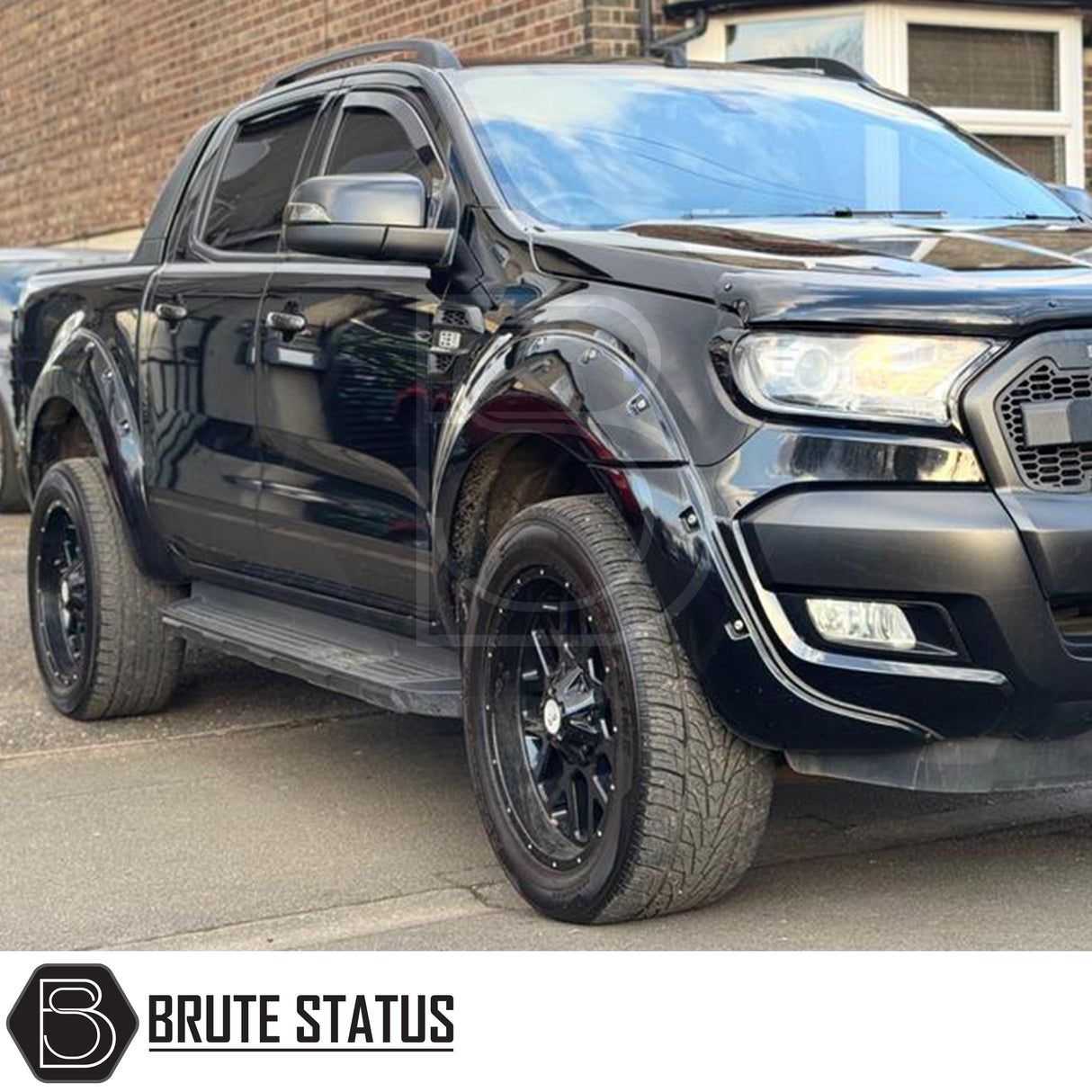 Gloss black riveted style ABS plastic wide arch kit for Ford Ranger 2016-2019 pickup truck