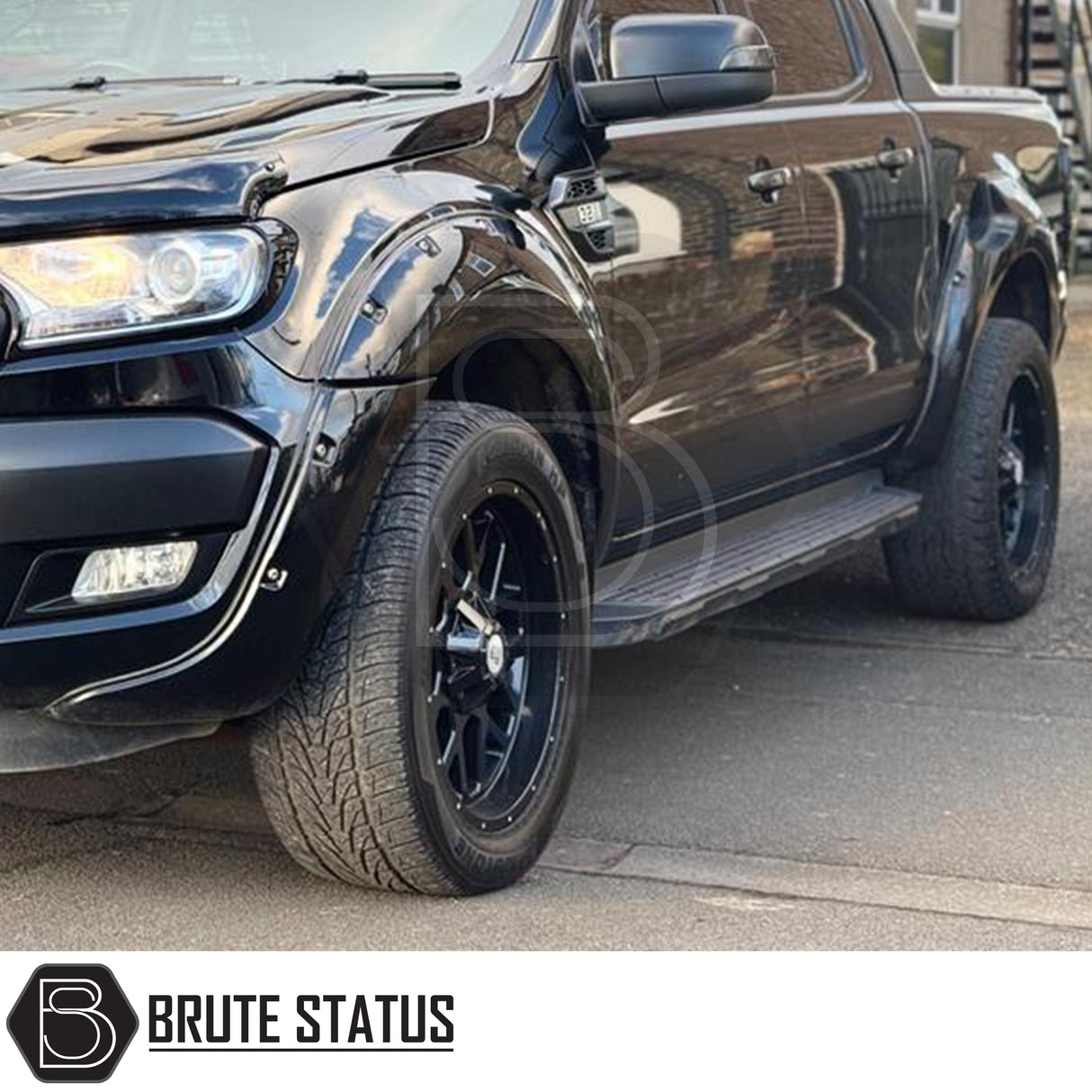 Gloss black riveted style ABS plastic wide arch kit for Ford Ranger 2016-2019 pickup truck