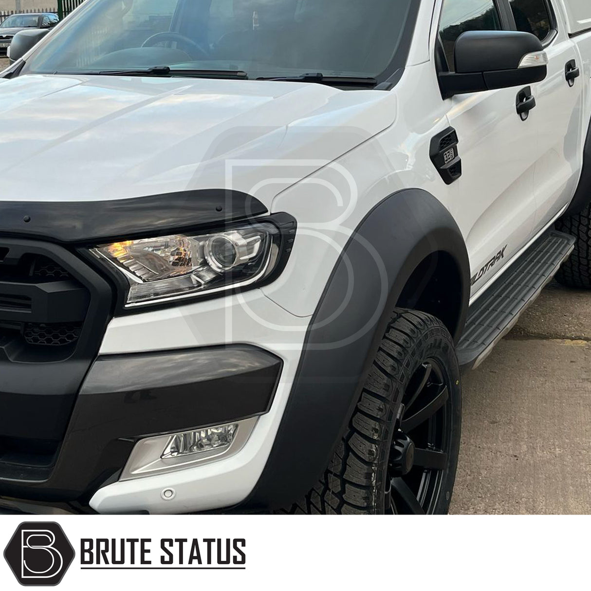Matte black ABS plastic side covers for facelifted 2015–2022 Ford Ranger, featuring easy no-tool installation with pre-applied 3M adhesive tape