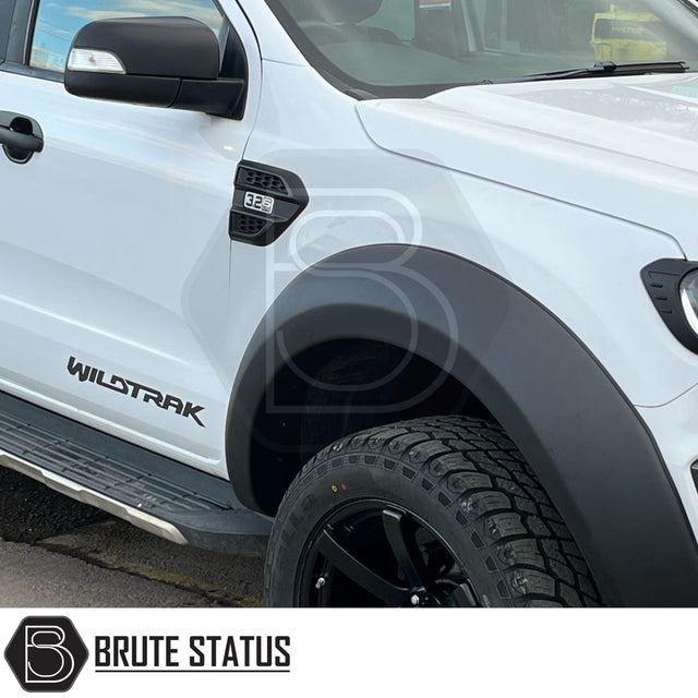 Matte black ABS plastic side covers for facelifted 2015–2022 Ford Ranger, featuring easy no-tool installation with pre-applied 3M adhesive tape