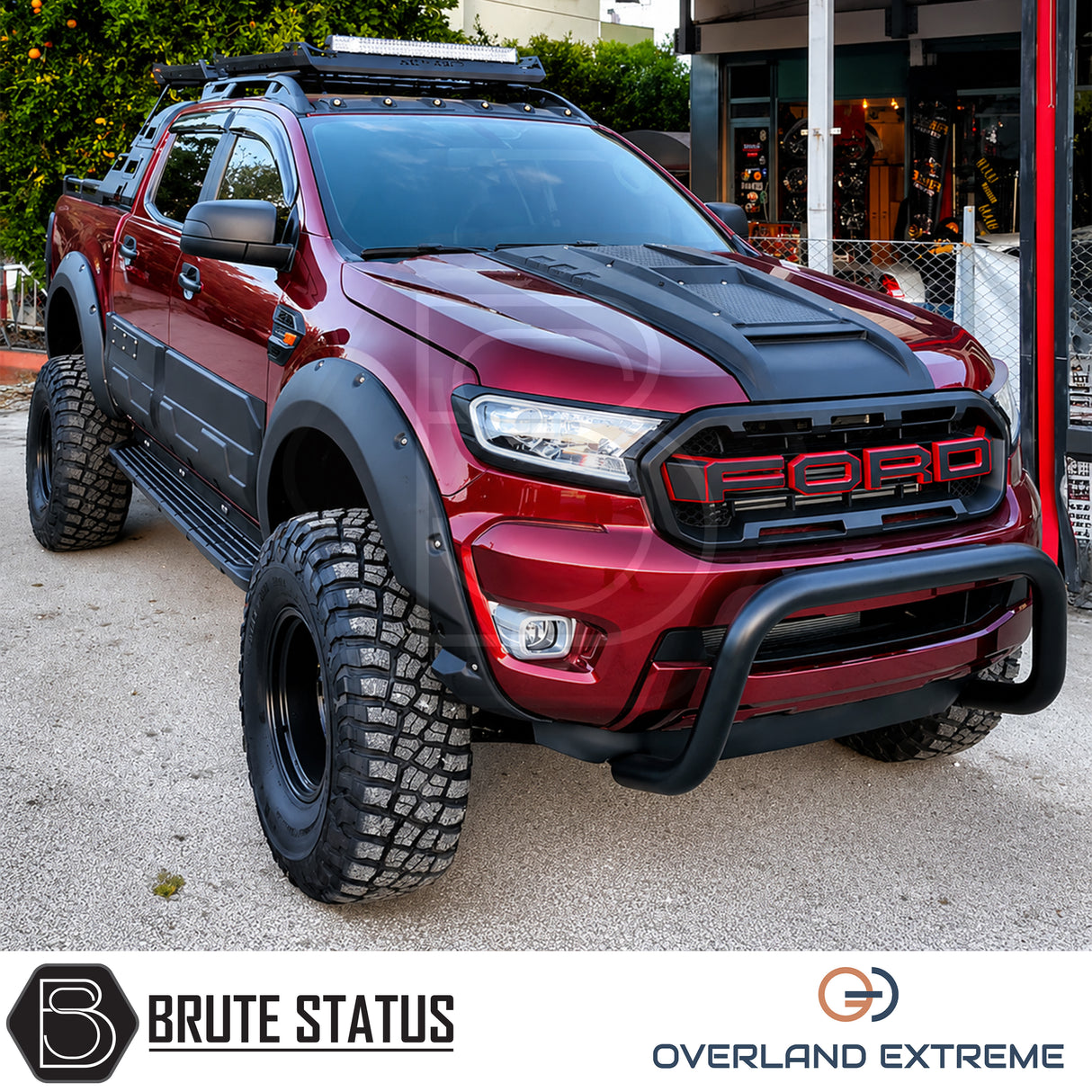 Premium Ford Ranger 2019-2022 wide arch kit for models with parking sensors, matte black overfender upgrade with durable ABS construction.
