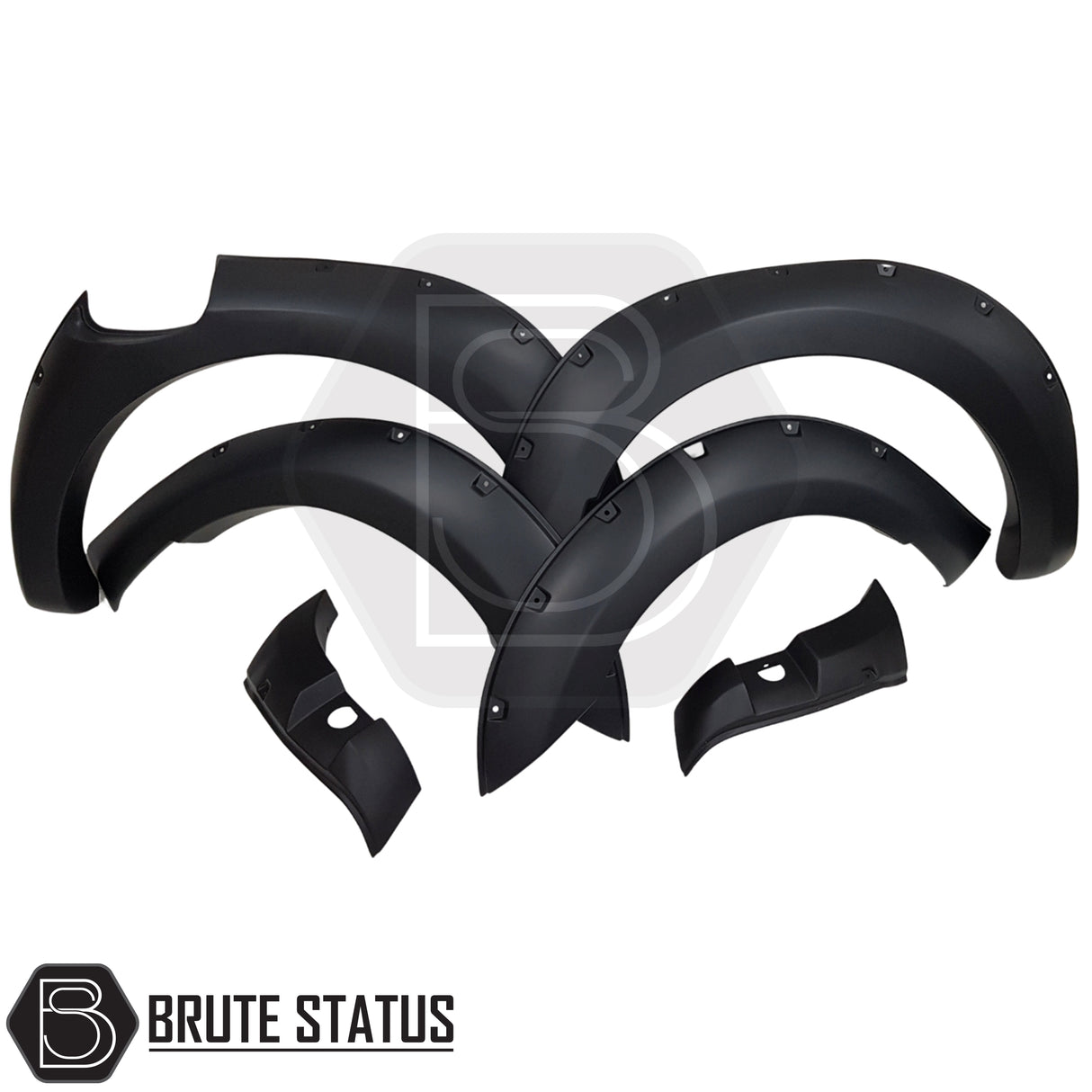 Ford Ranger T8 2019-2022 riveted wide wheel arches, premium black overfender kit adding approximately 75-85mm width per side.