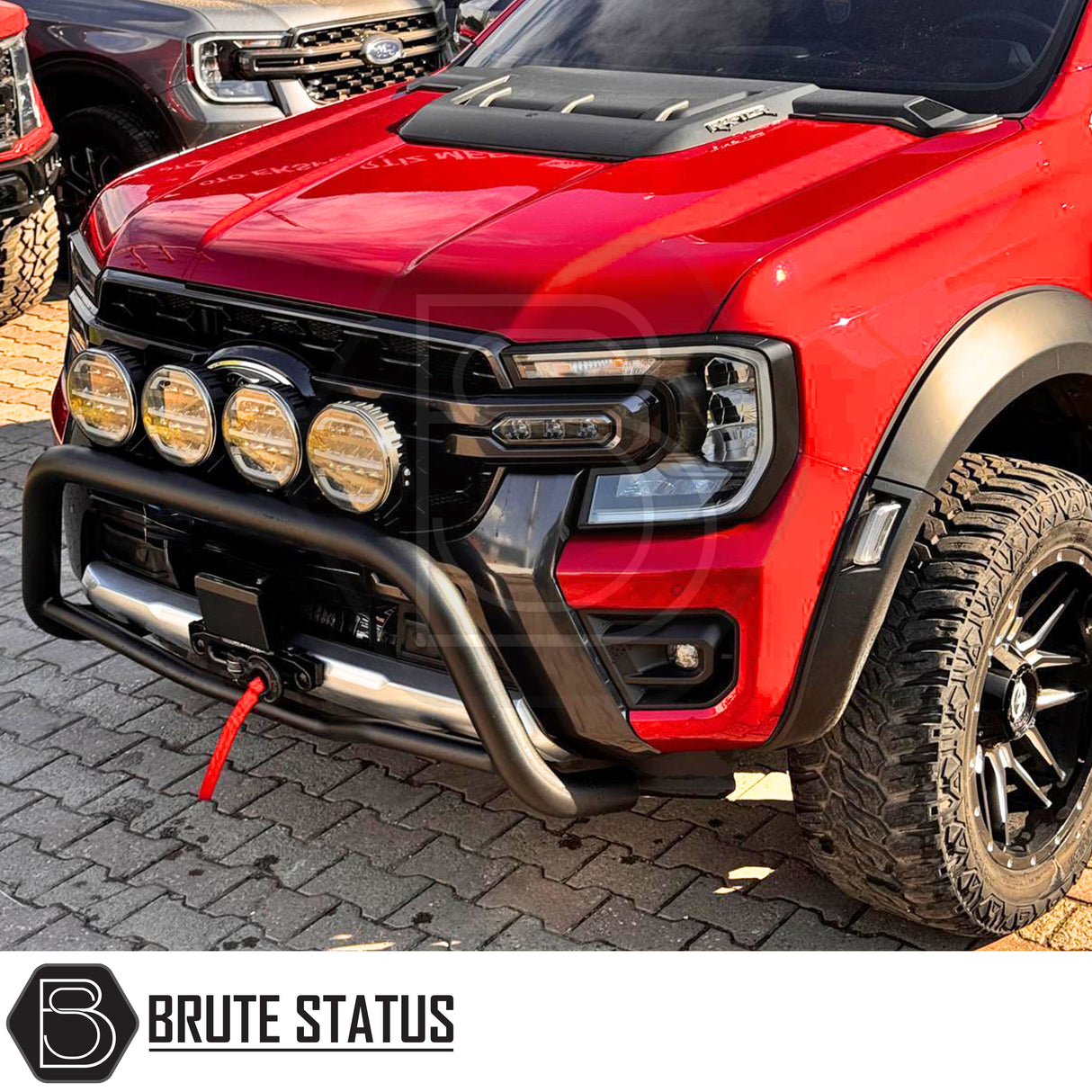 Premium Ford Ranger T9 nudge bar with powder-coated matte black finish and integrated light bar bracket