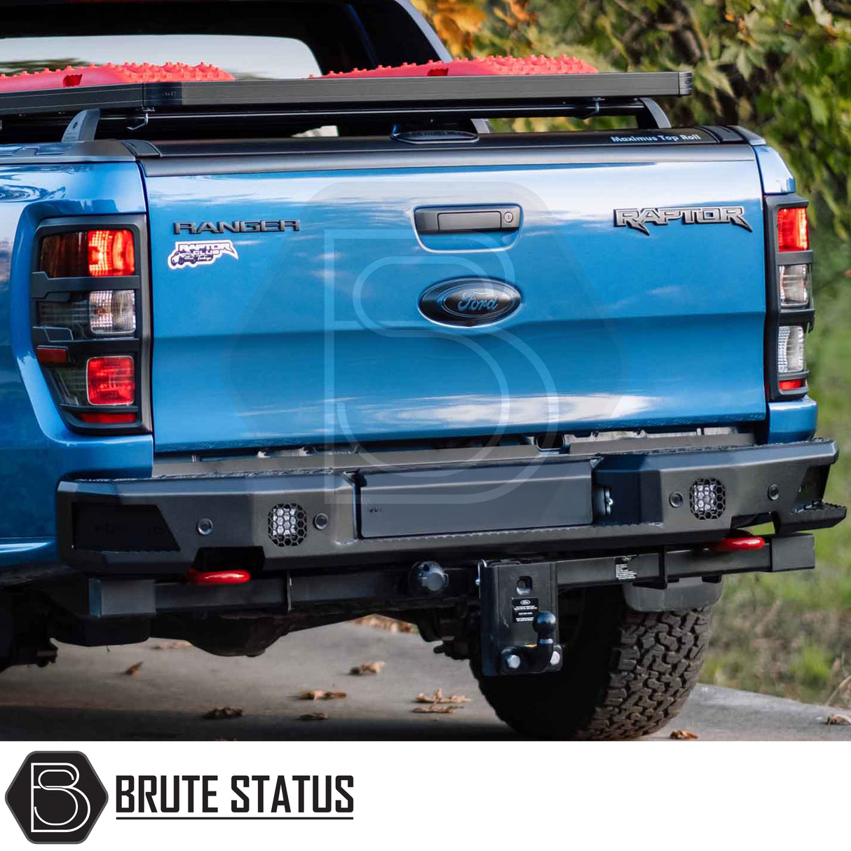Ford Ranger 2023+ T20 rear bumper in matte black with rugged off-road styling and LED lights