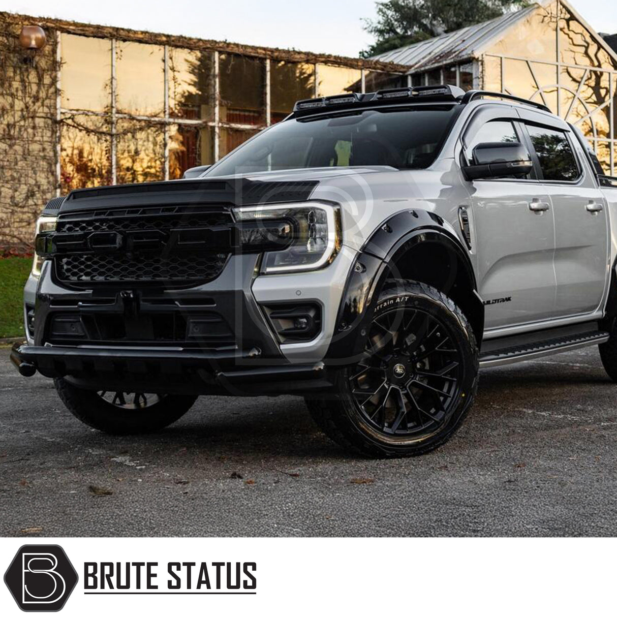 Ford Ranger 2023+ T9 city bar in gloss black finish mounted to chassis rails, highlighting clean design and secure fitment