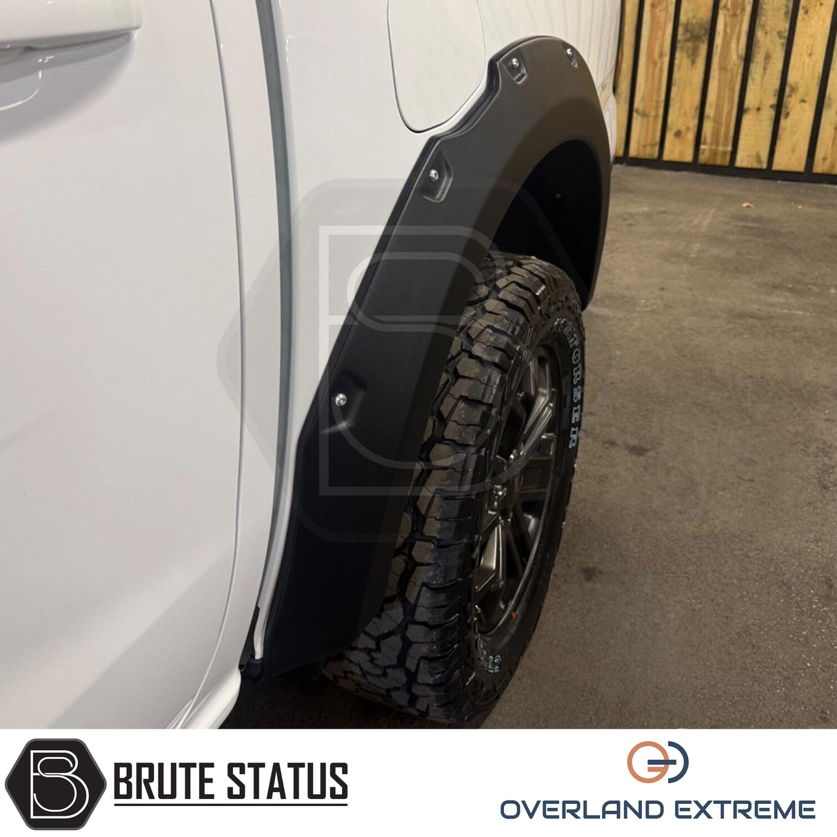 Matte black Ford Ranger T9 2023 wide arch kit featuring Overland Extreme CAD-designed wheel arch flares with cosmetic rivet styling.