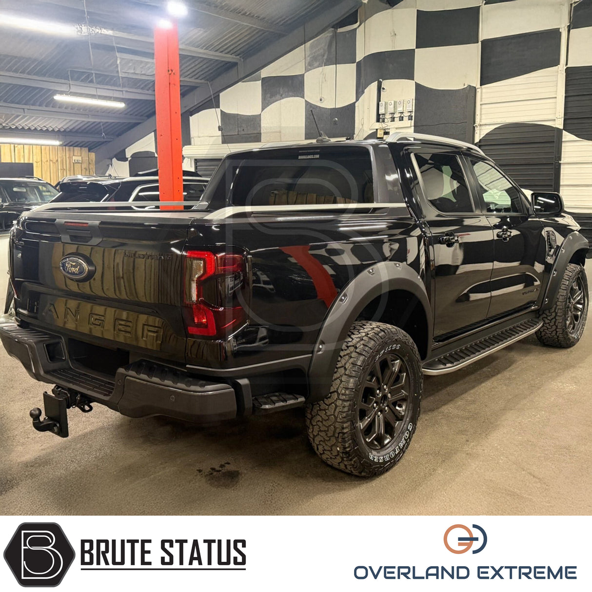 Ford Ranger T9 matte black fender flare kit with riveted overland styling, engineered specifically for 2023 onwards Double Cab models.