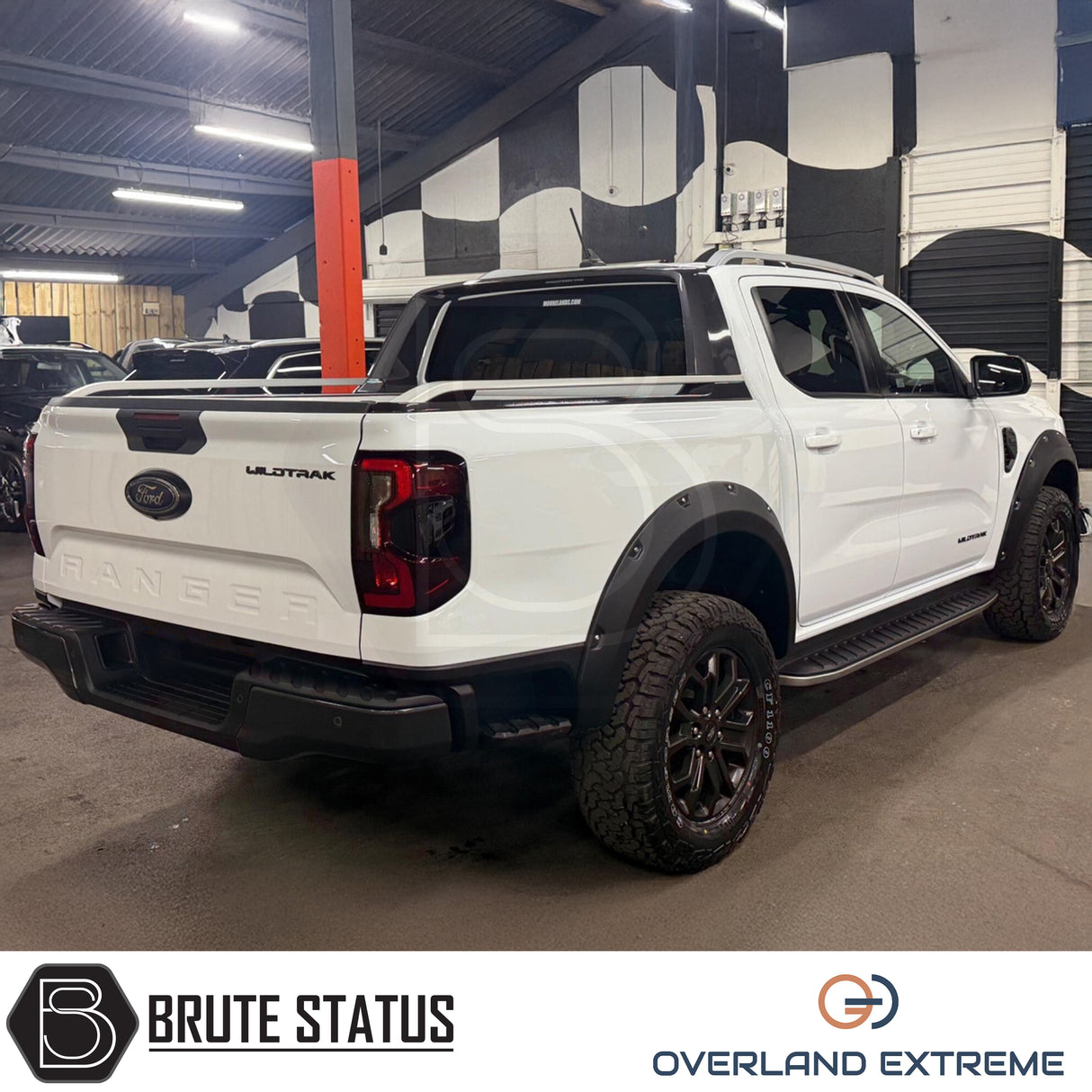 Ford Ranger T9 rivet style overfender kit in matte black, CAD-designed wheel arch flares for off-road and adventure builds.