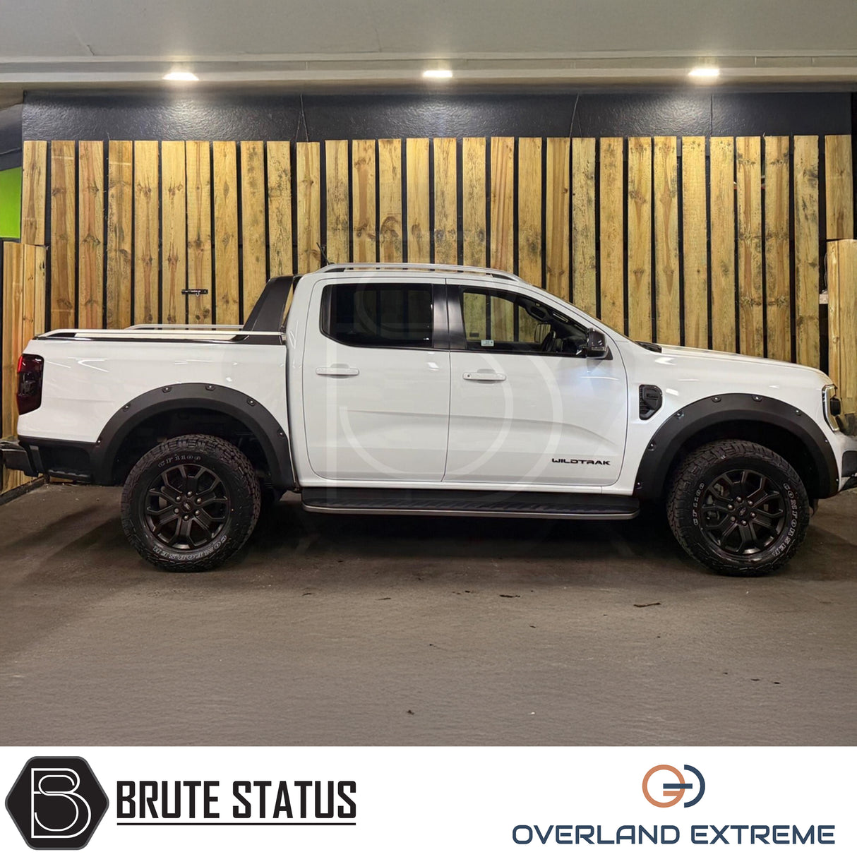 Matte black Ford Ranger 2023+ Overland Extreme arch flares, wide body styling upgrade with clean rubber seal finish.