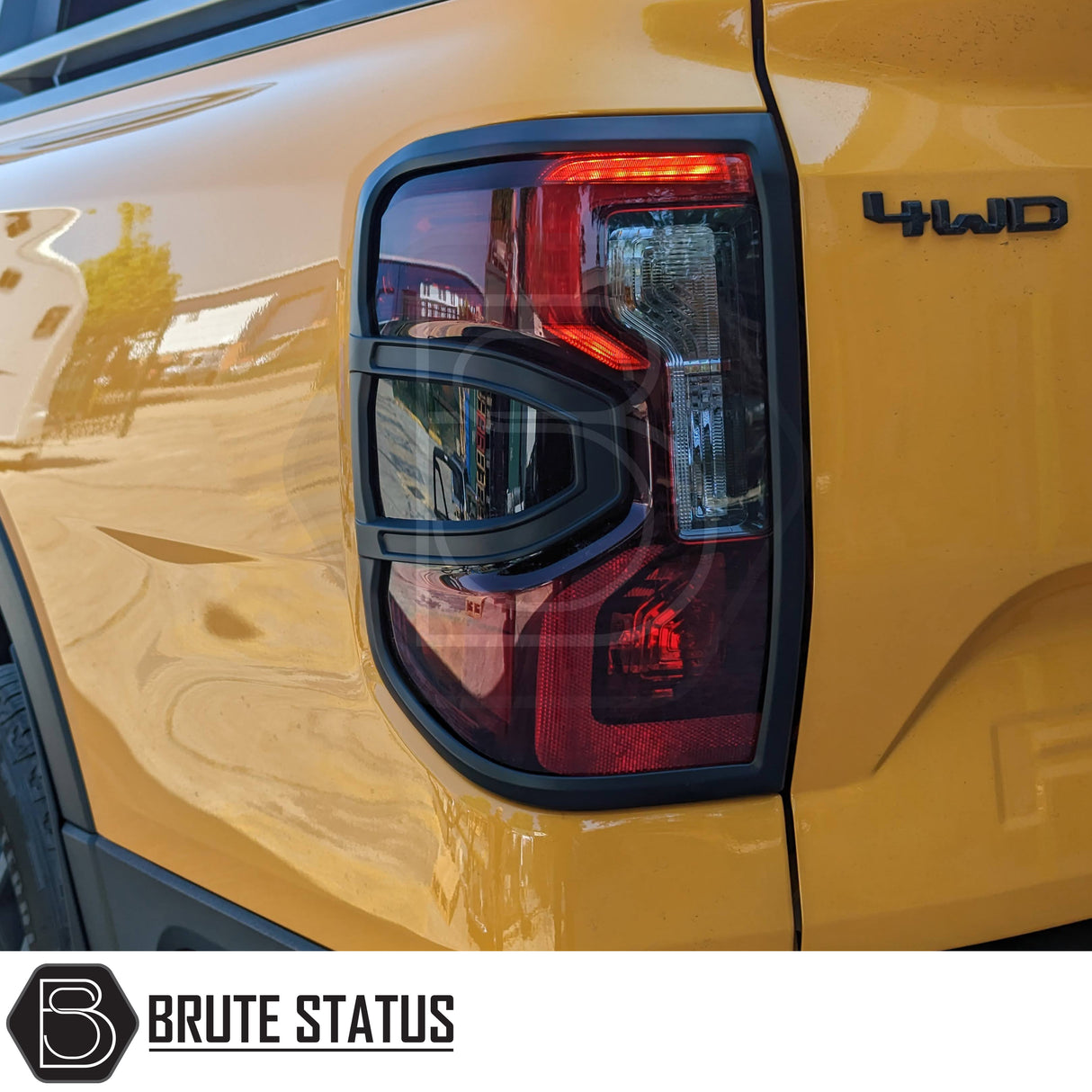 Brute Status matte black headlight and taillight cover trims for a Ford Ranger 2023+ pickup truck