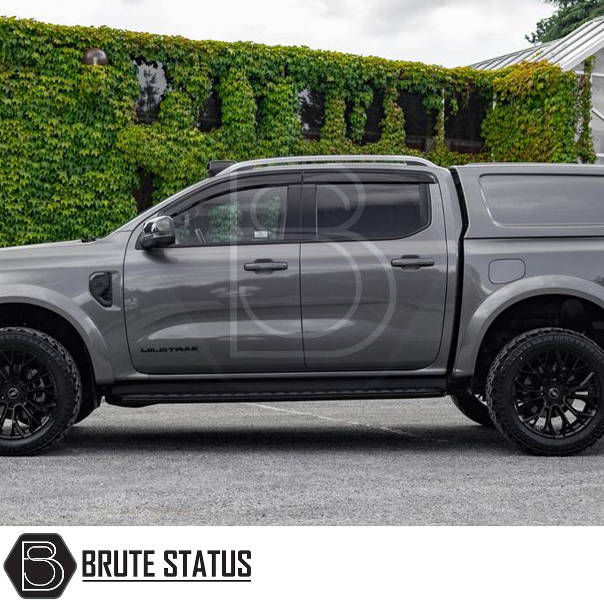 Ford Ranger T9 2023+ Wind Deflectors on a yellow truck, showcasing durable, aerodynamic design with premium acrylic and full-length adhesive for secure attachment.