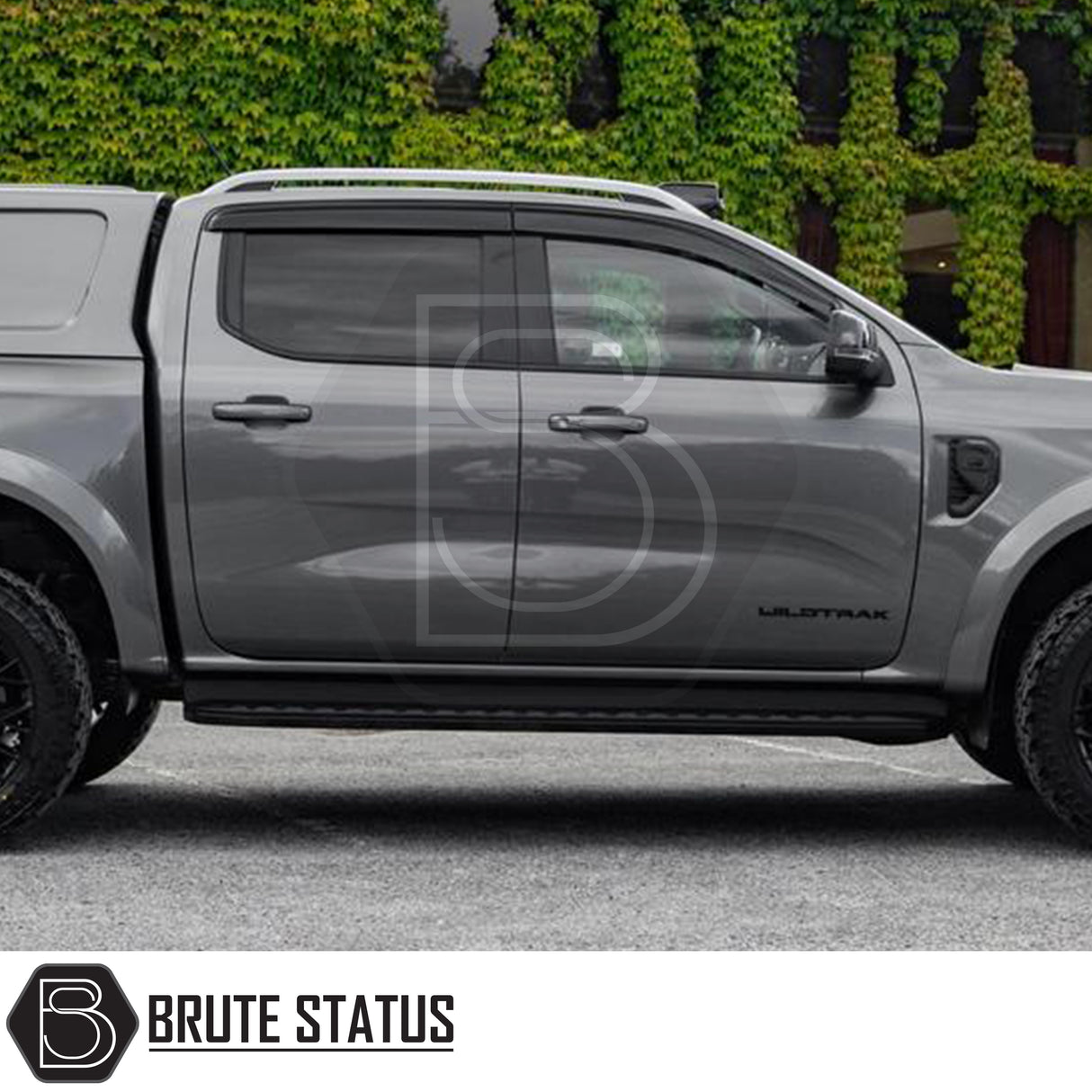 Ford Ranger T9 2023+ Wind Deflectors on a yellow truck, showcasing durable, aerodynamic design with premium acrylic and full-length adhesive for secure attachment.