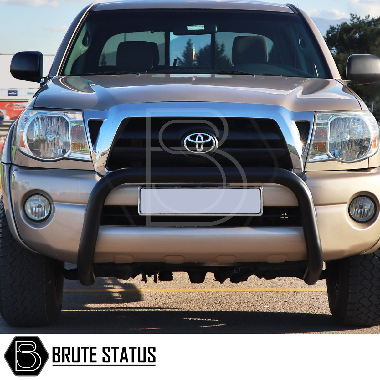 black bull/nudge bar for the toyota hilux 2021+ pickup truck, showcasing its rugged design and protective build