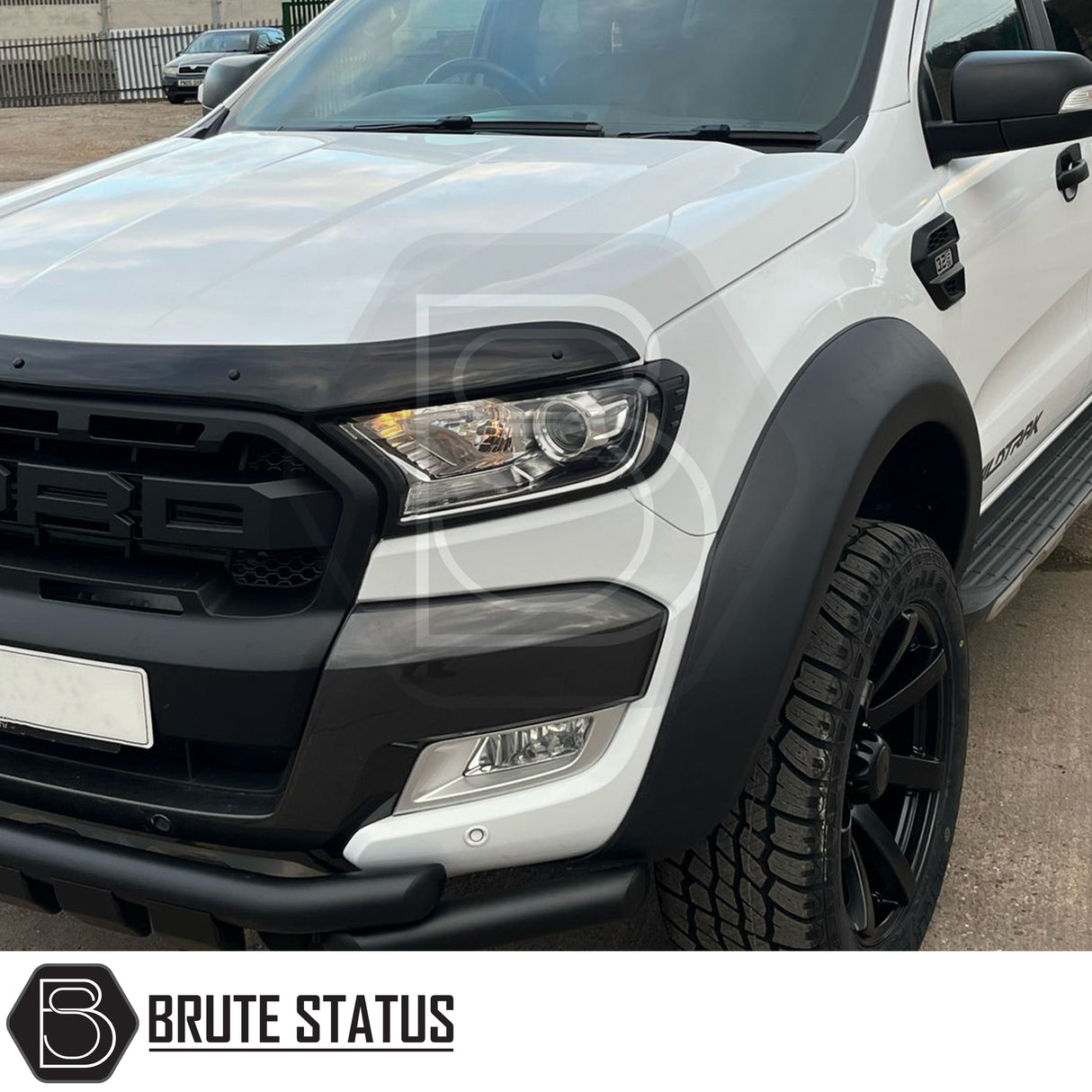 Ford Ranger 2015-2022 T7 T8 Head Light Covers Matte Black, showcasing an aggressive front transformation with premium design, enhancing your Ranger's distinct look.
