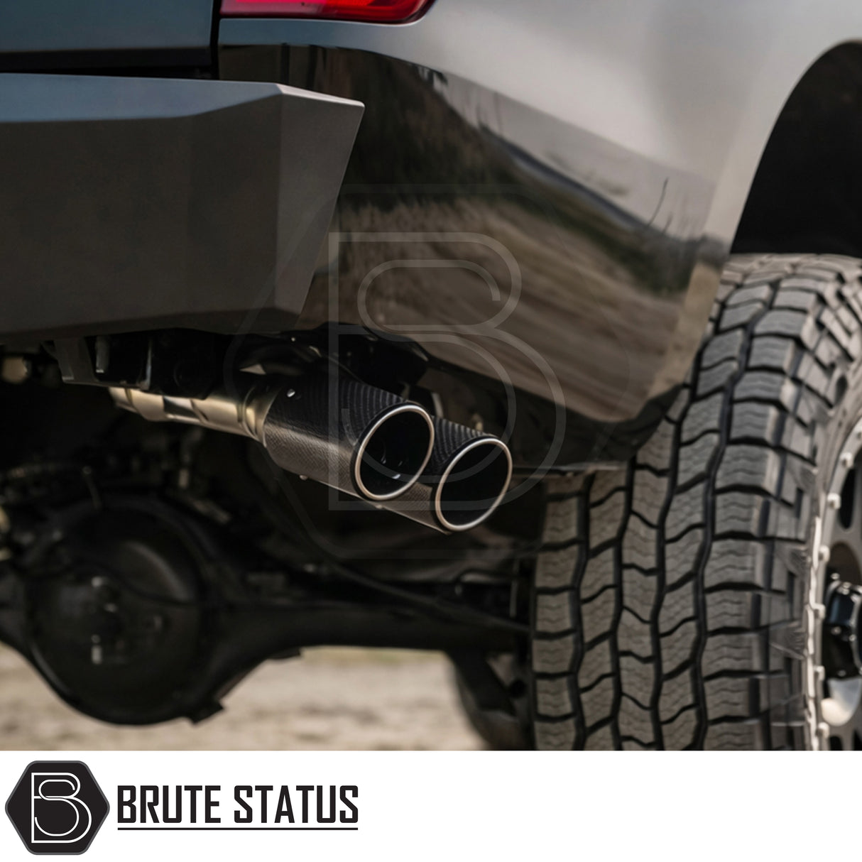 Ford Ranger 2012–2022 T6, T7, T8 Cat Back Exhaust System with side exit design and twin 3" carbon fibre tips, stainless steel construction for 2.0, 2.2 and 3.2 diesel models.