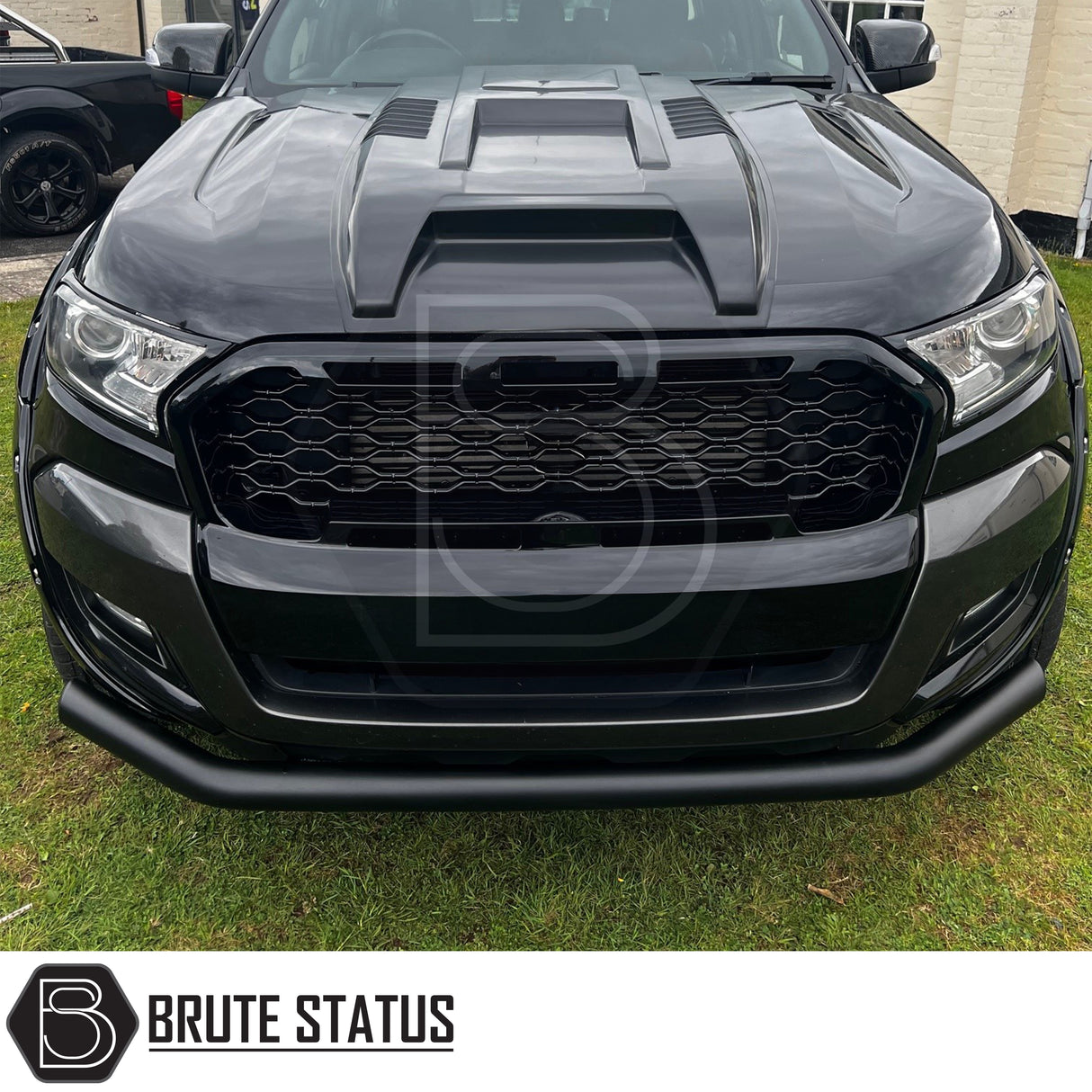 Ford Ranger 2015-2022 City Bar Nudge Bar in matte black, high-quality carbon steel construction, easy DIY installation with laser cut mounting plates and U-brackets, TÜV certified, 70mm diameter, compatible with all Ford Ranger 2015-2022 models.