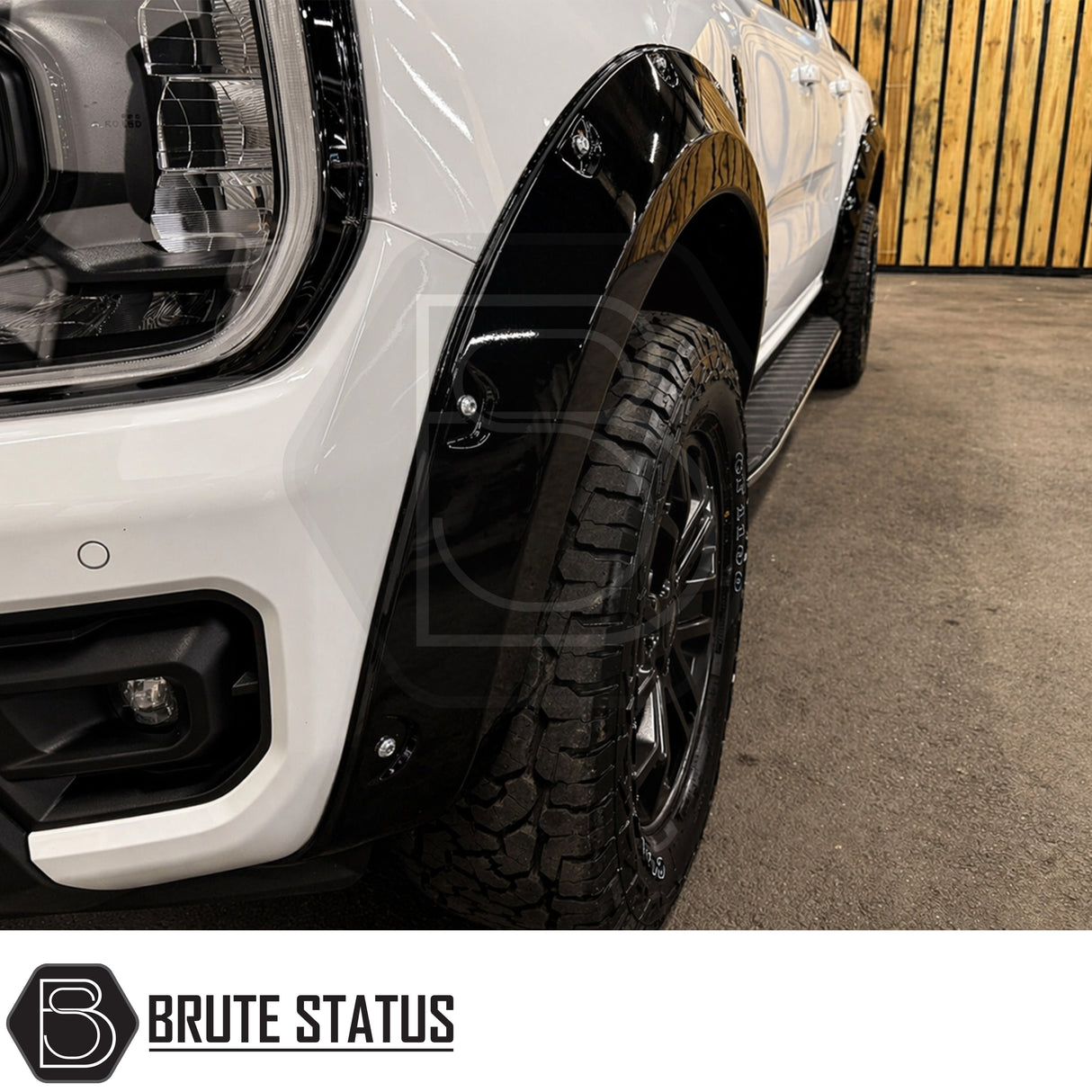 Ford Ranger T9 2023+ Wide Arch Kit Overland Extreme riveted style in gloss black fitted to double cab pickup for aggressive off-road styling
