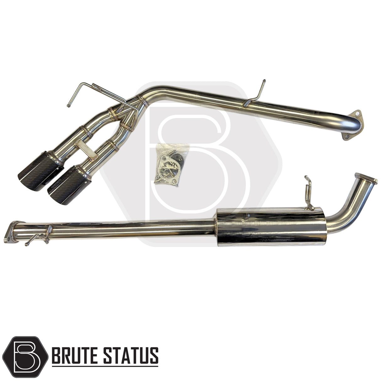 Ford Ranger 2023+ T9 2.0 Diesel Cat Back Exhaust with side exit and twin 3-inch carbon fibre tips, stainless steel performance exhaust system.
