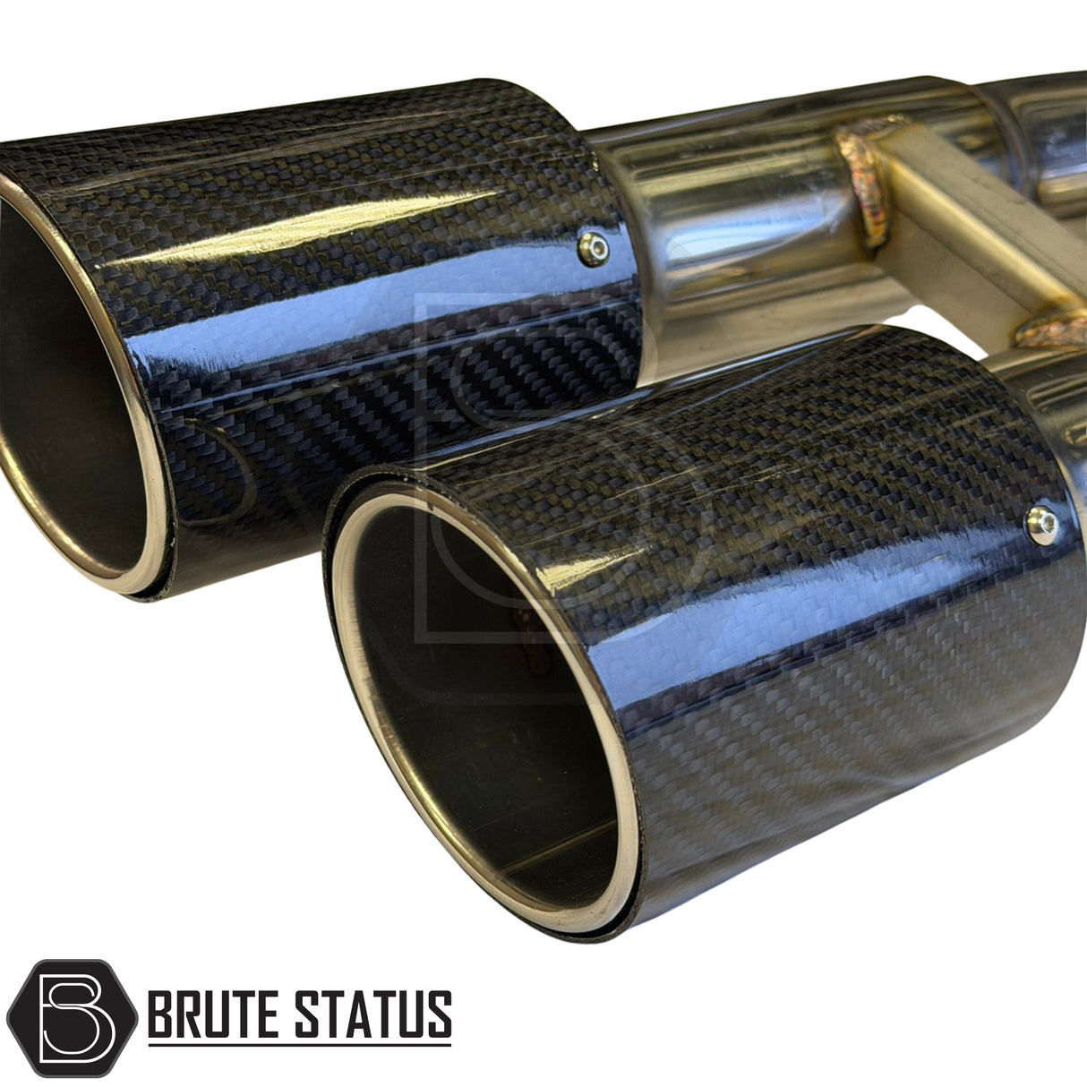 Stainless steel cat back exhaust for Ford Ranger 2023+ T9 2.0 Diesel, direct-fit system with side exit and 3" twin carbon fibre tips.