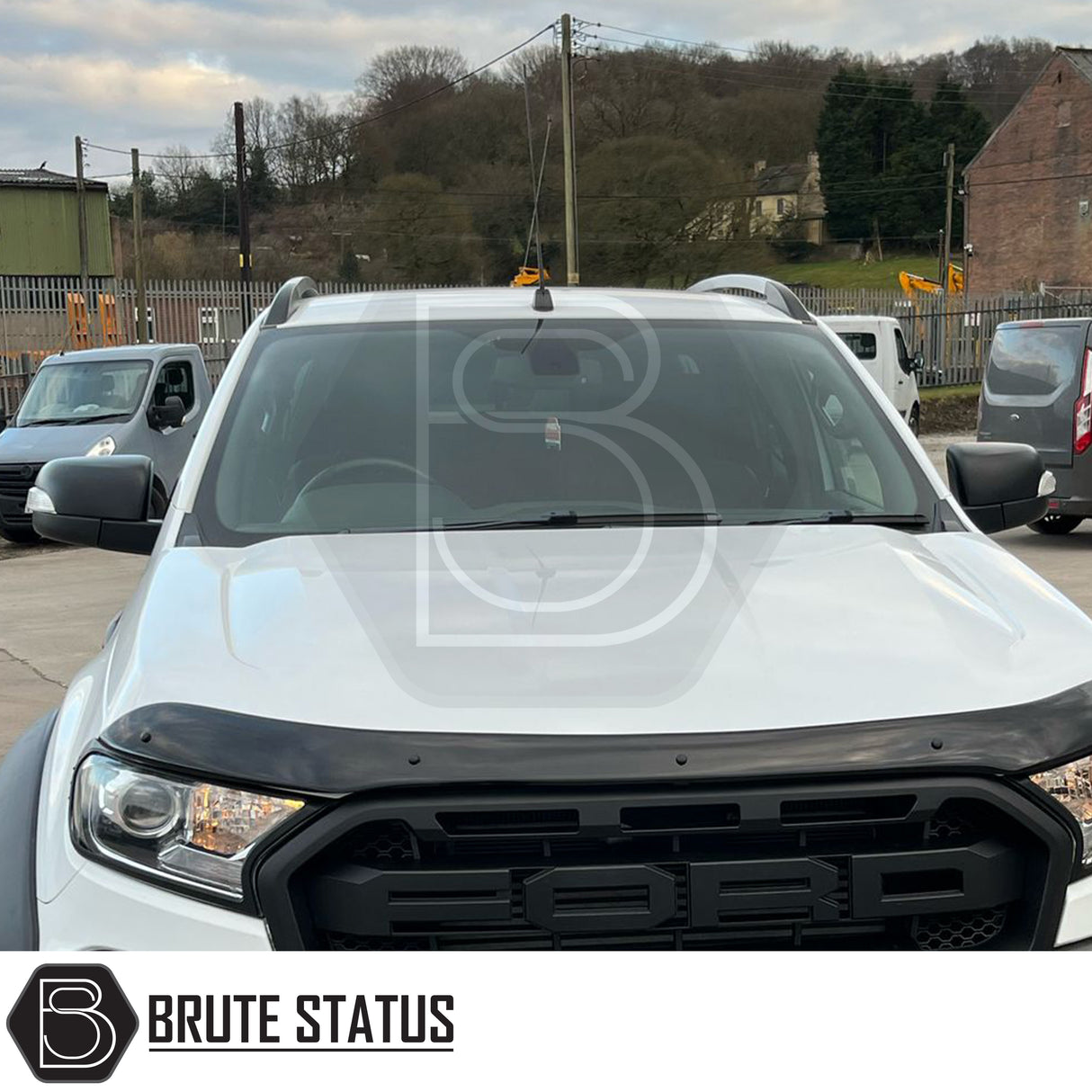 Pair of matte black ABS plastic door mirror covers for 2012–2022 Ford Ranger models with indicator mirrors, featuring pre-applied 3M adhesive for easy, tool-free installation