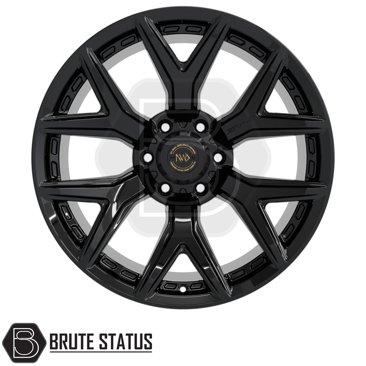 Hawke AWD Wheels 6YS alloy wheel in matte or gloss black finish, 20x9.5 size with ET00 offset, 6x139.7 PCD and 106.1 centre bore, suitable for pickup trucks and off-road vehicles.